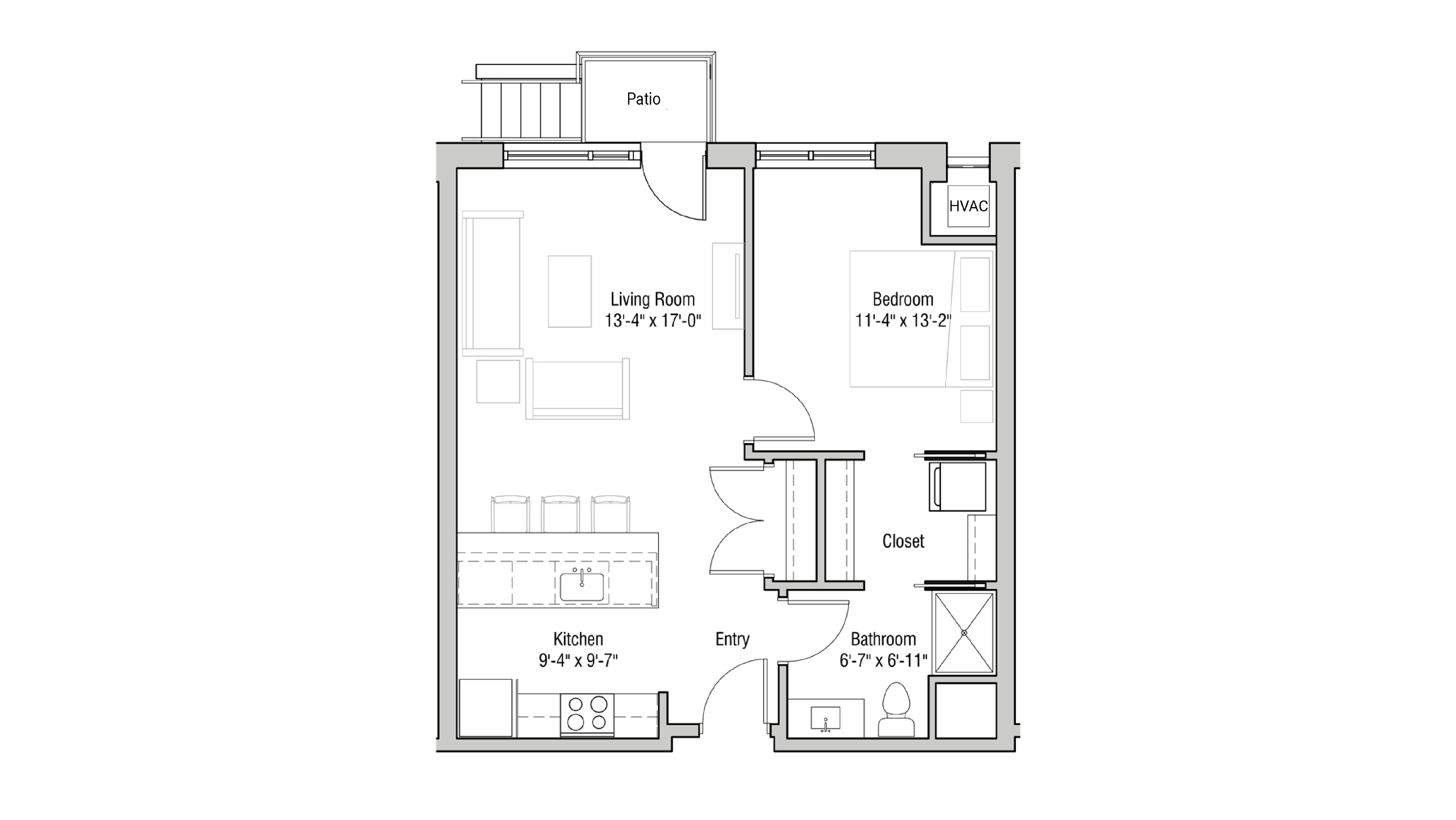 ULI Quarter Row 123 - One Bedroom, One Bathroom Floor Plan 