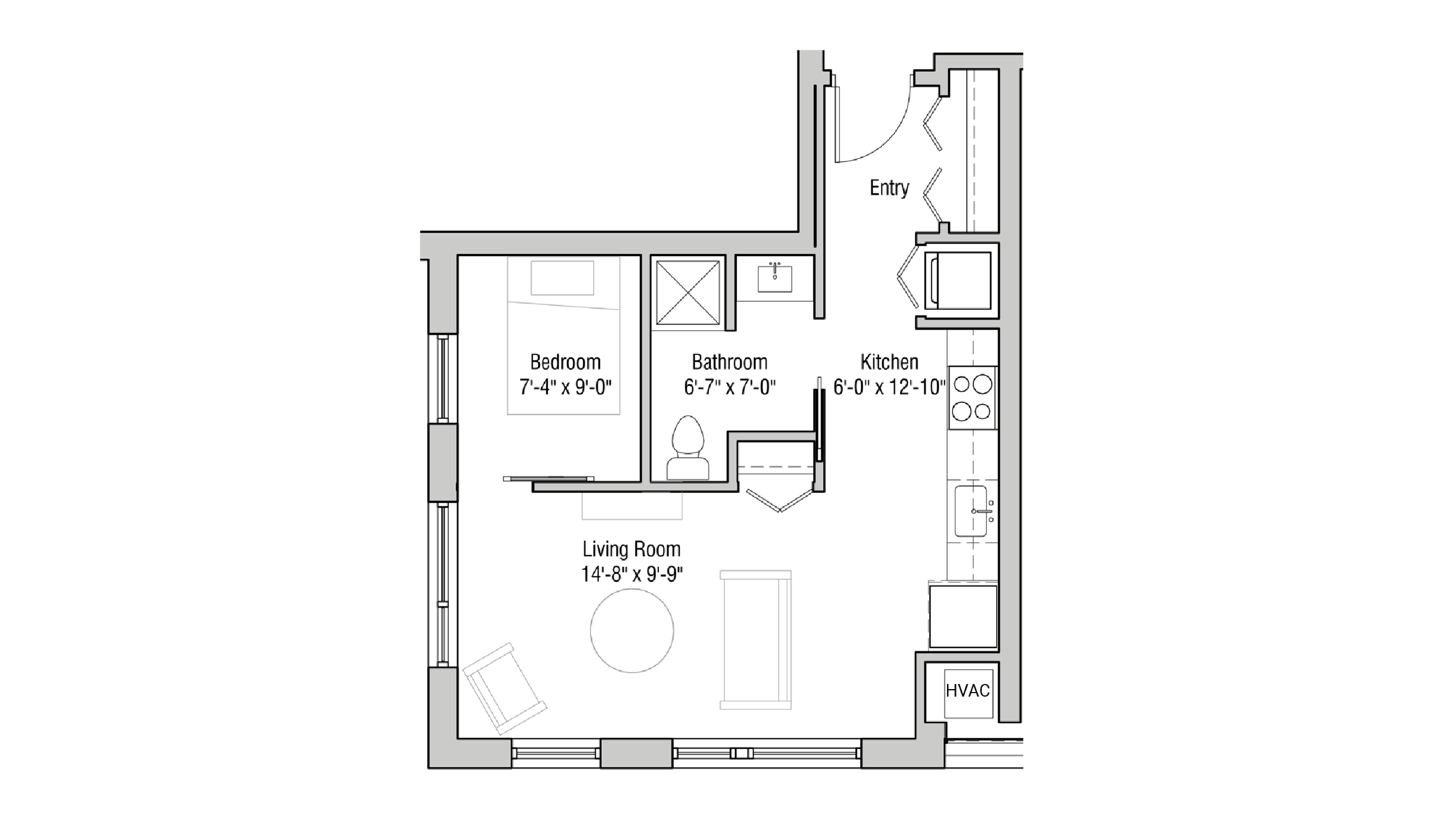 ULI Quarter Row 126 - Studio, One Bathroom Floor Plan 