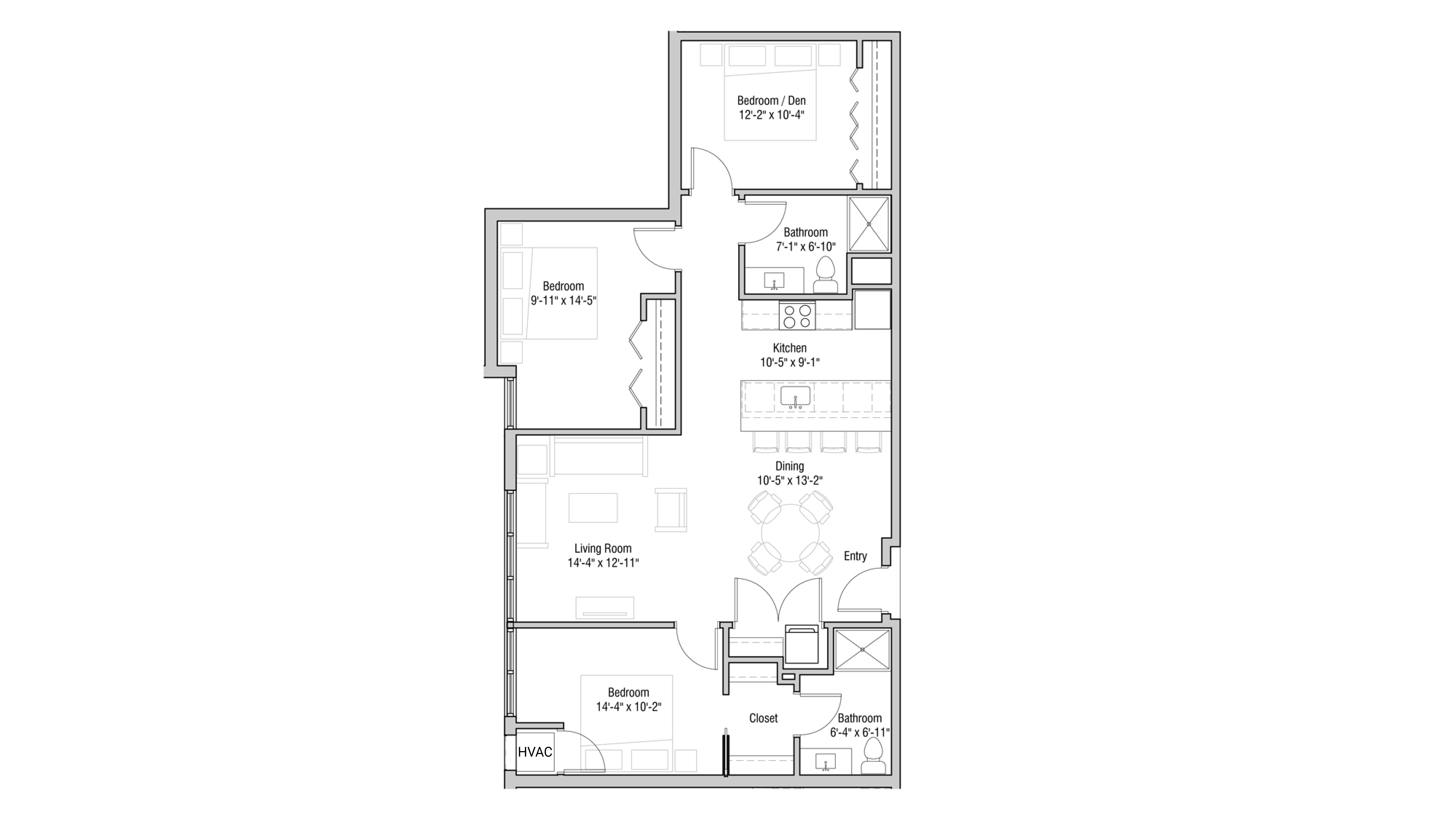 ULI Quarter Row 310 - Two Bedroom, Two Bathroom Floor Plan 