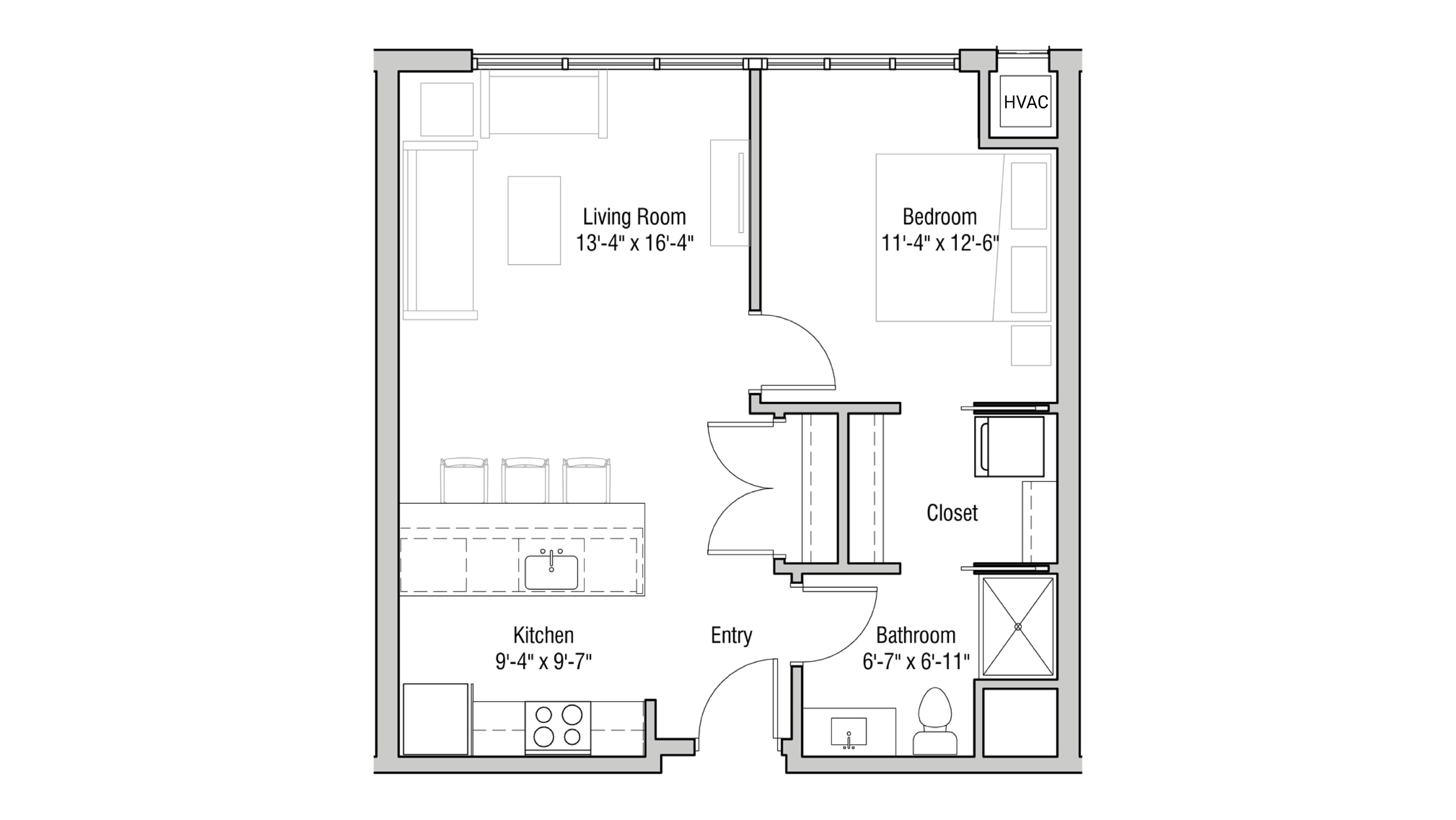 ULI Quarter Row 323 - One Bedroom, One Bathroom Floor Plan 