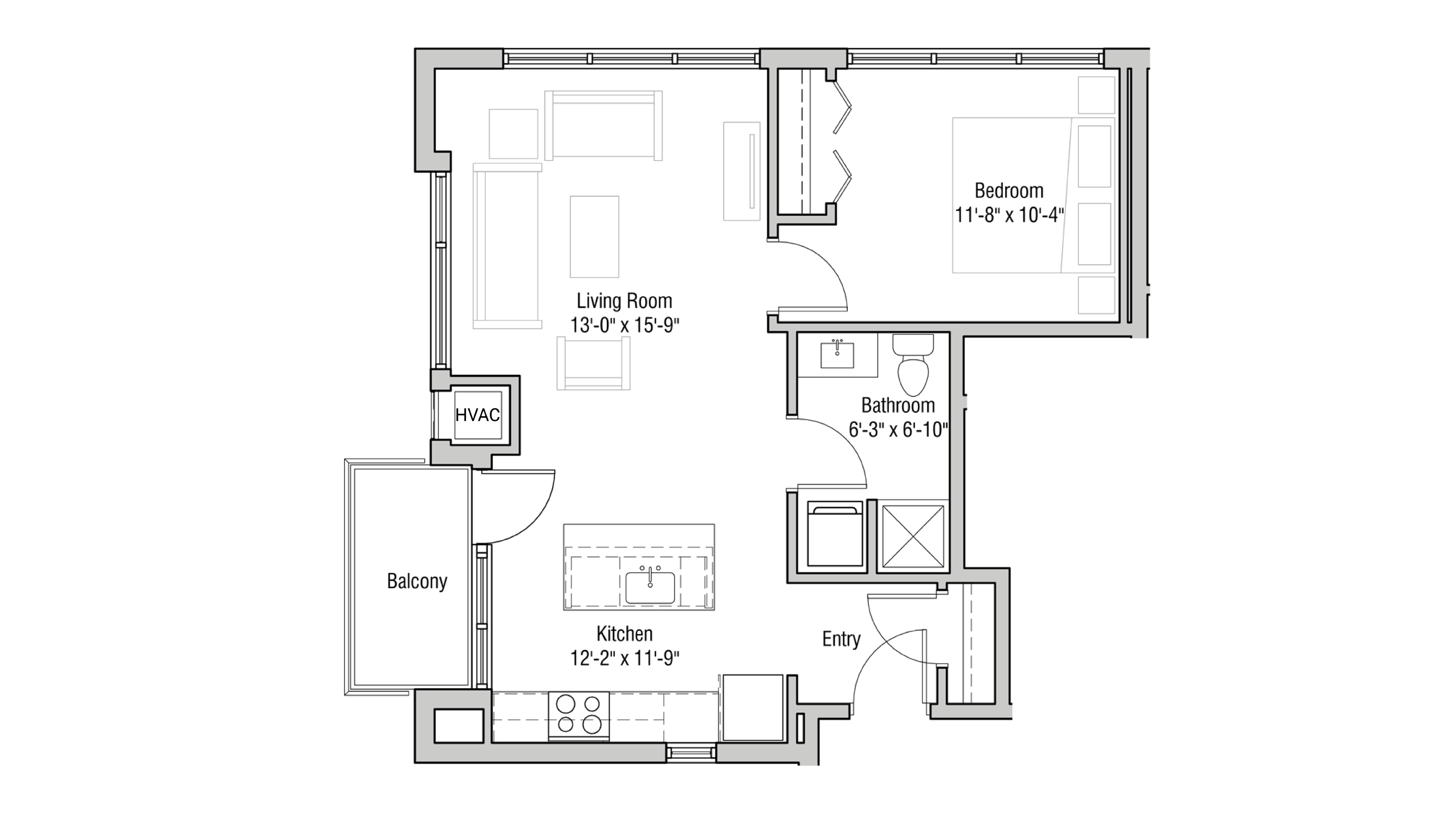 ULI Quarter Row 327 - One Bedroom, One Bathroom Floor Plan 