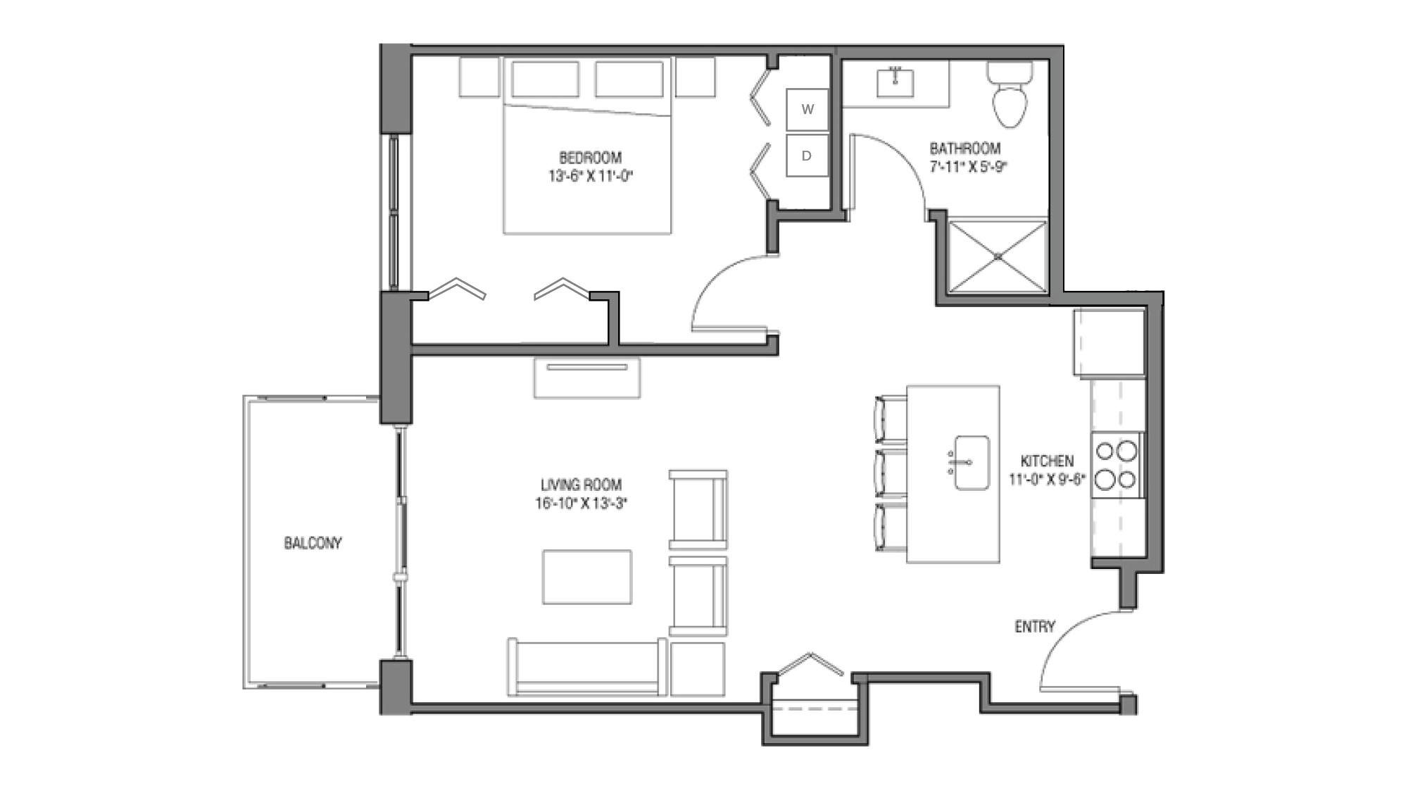 ULI Nine Line 317 - One Bedroom, one bathroom Accessible Floorplan Floor Plan 