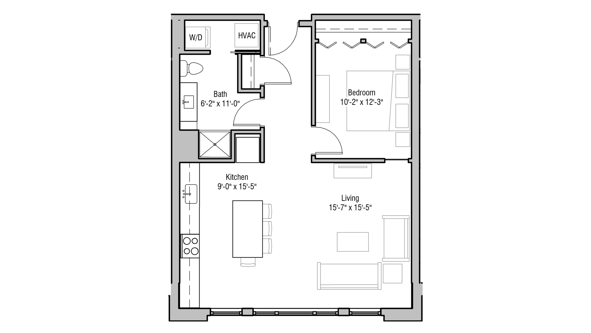 ULI 1722 Monroe 309 - One Bedroom, One Bathroom Floor Plan 