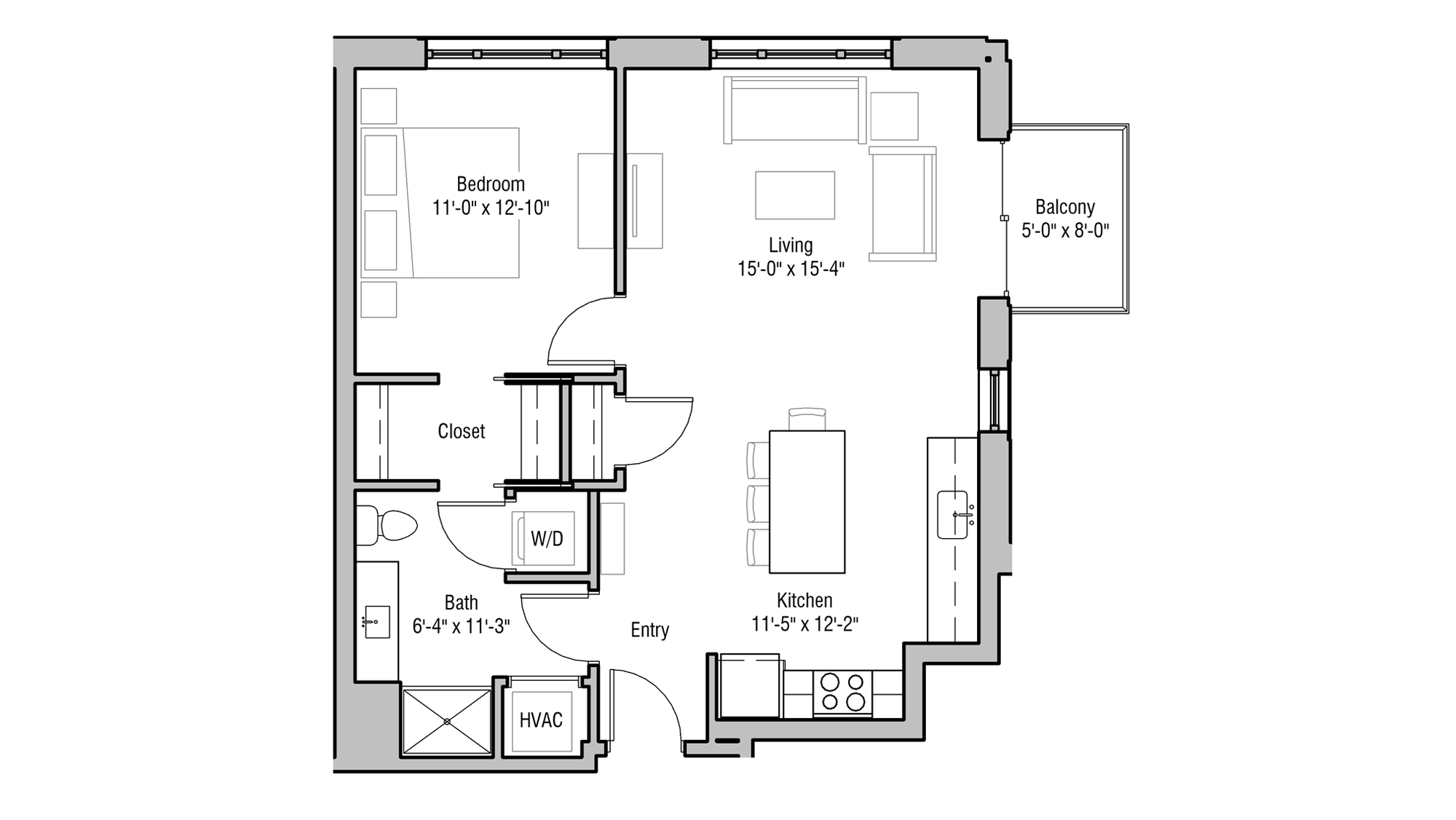 ULI 1722 Monroe 402 - One Bedroom, One Bathroom Floor Plan 