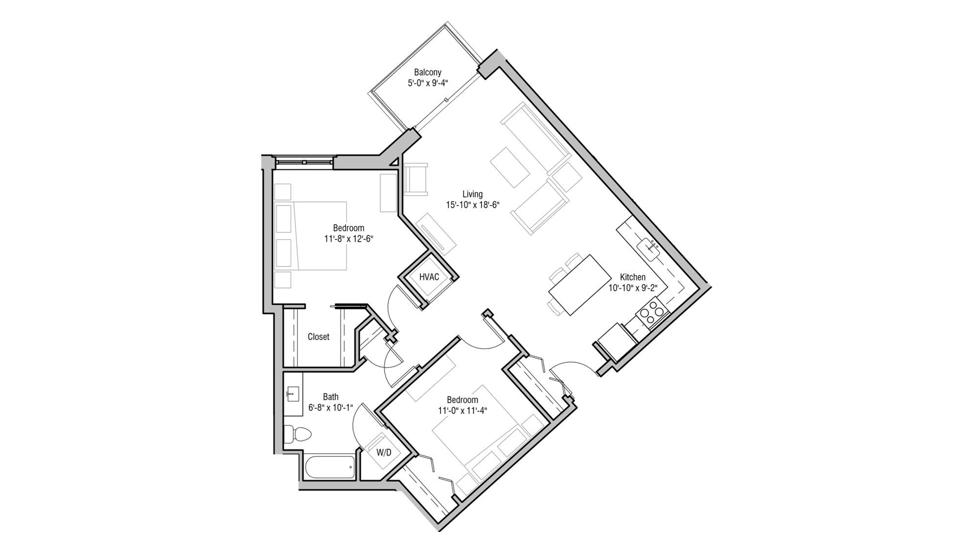 ULI 1722 Monroe 414 - Two Bedroom, Two Bathroom Floor Plan 