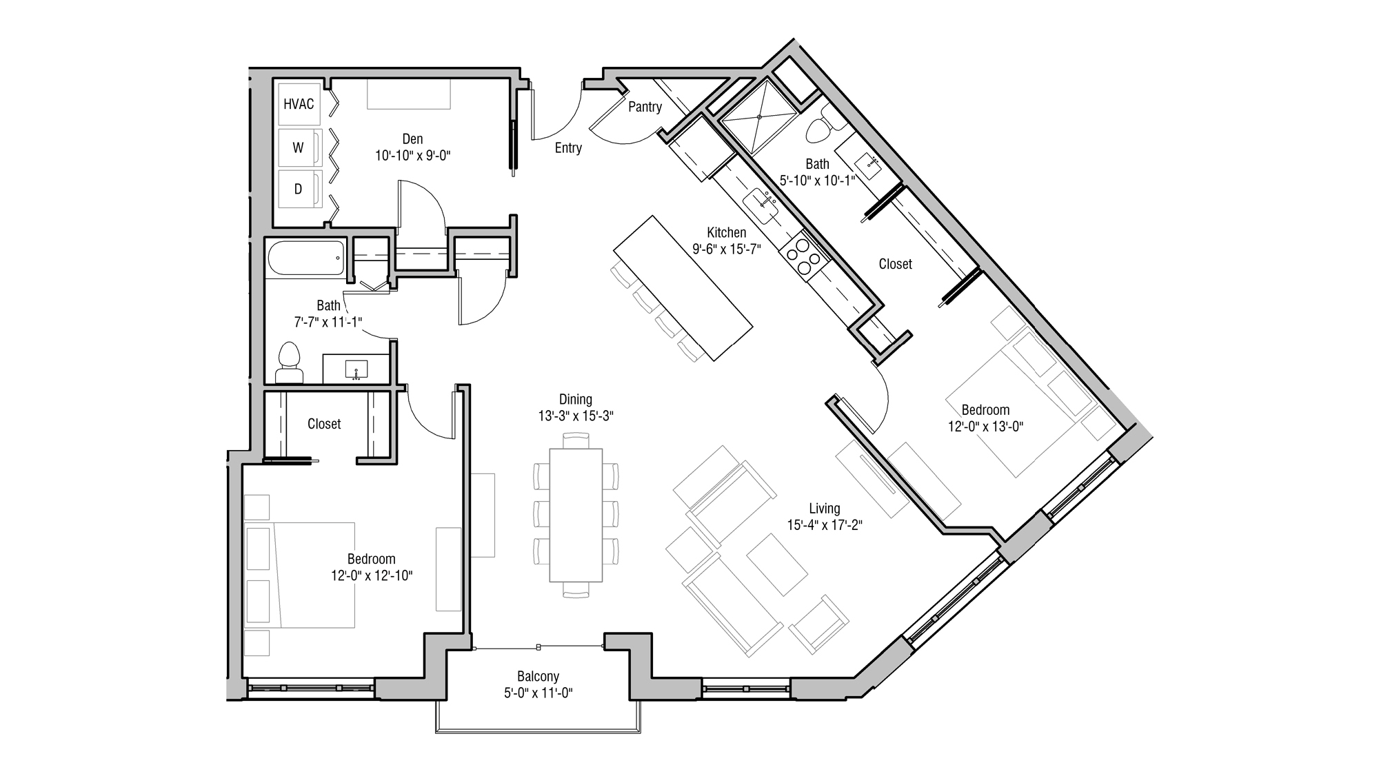 ULI 1722 Monroe 417 - Two Bedroom, Two Bathroom Floor Plan 
