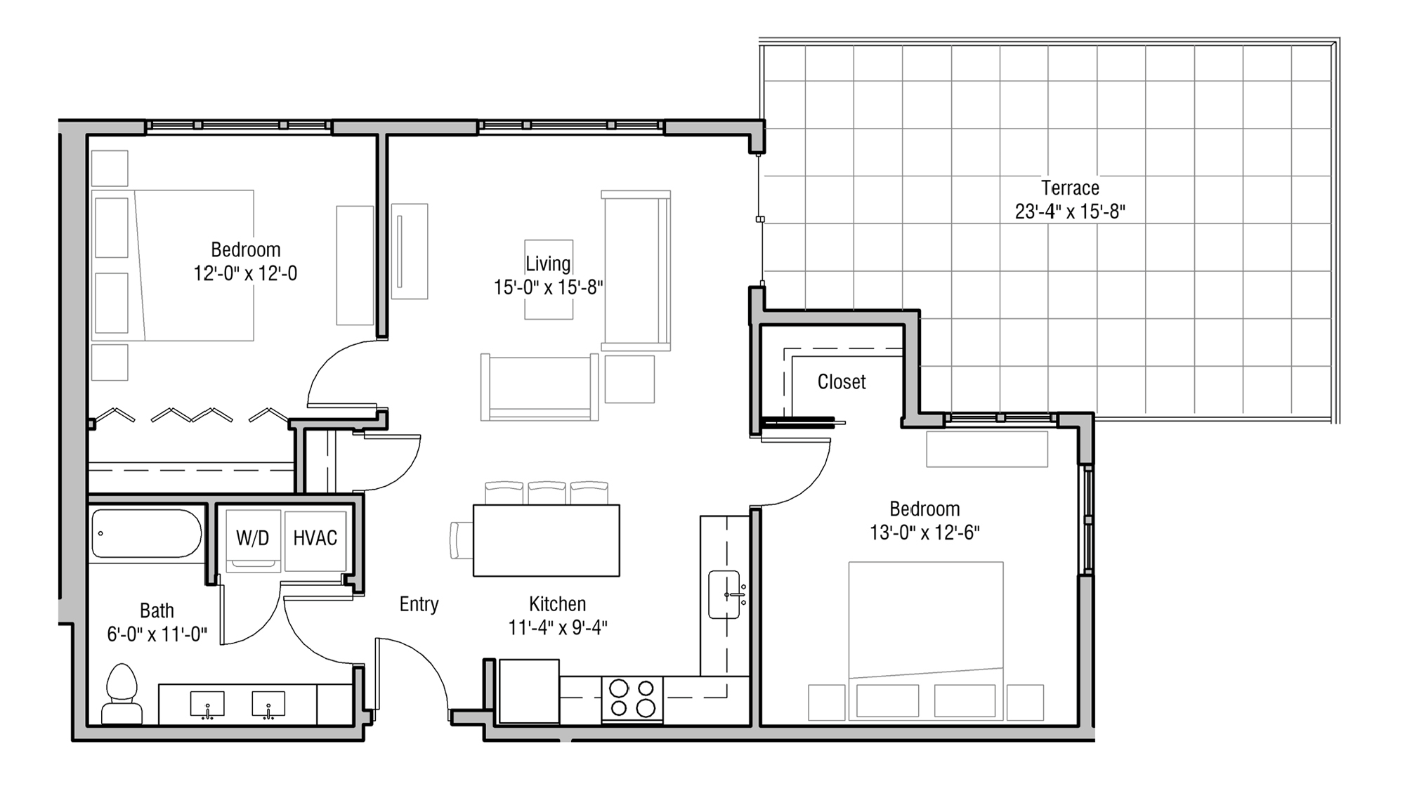 ULI 1722 Monroe 506 - Two Bedroom, Two Bathroom Floor Plan 