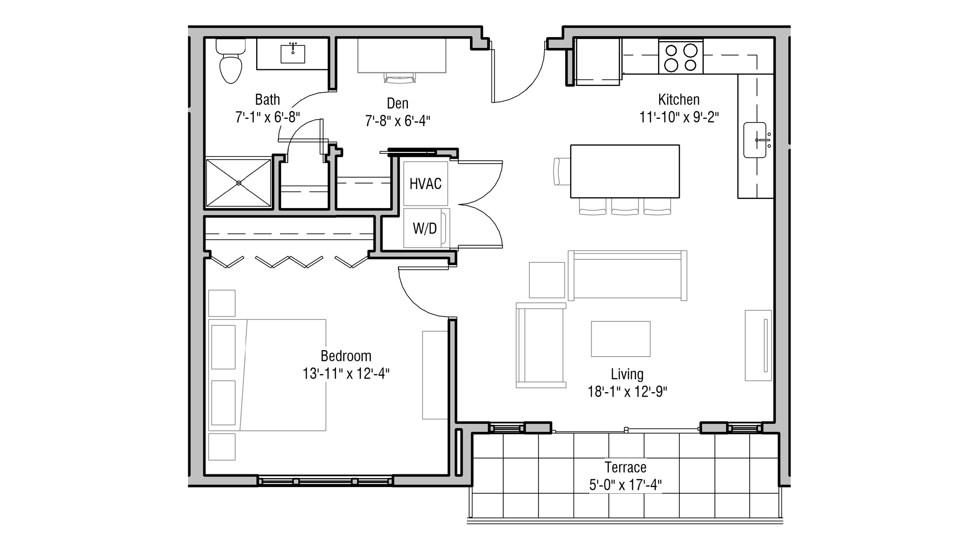 ULI 1722 Monroe 507 - One Bedroom, One Bathroom  Floor Plan 