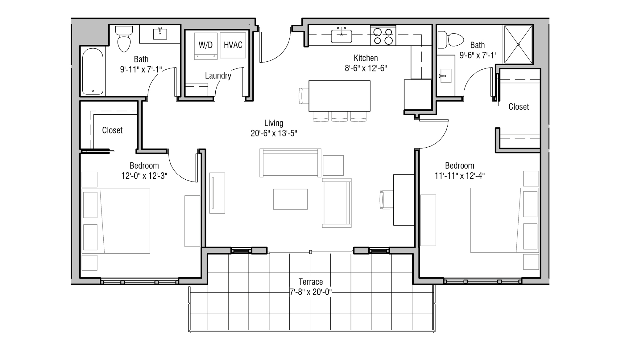 ULI 1722 Monroe 509 - Two Bedroom, Two Bathroom Floor Plan 