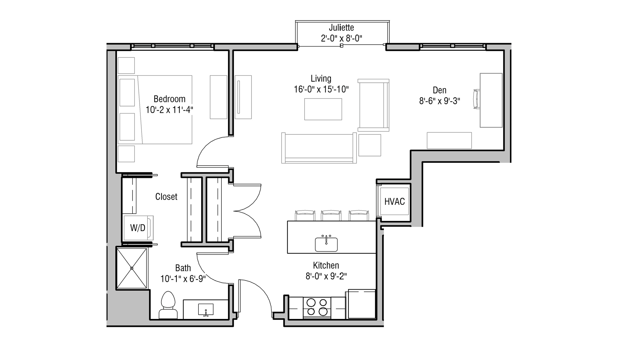 ULI 1722 Monroe 510 - One Bedroom, One Bathroom Floor Plan 