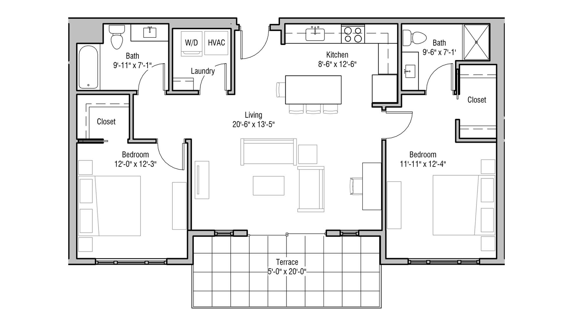 ULI 1722 Monroe 511 - Two Bedroom, Two Bathroom Floor Plan 