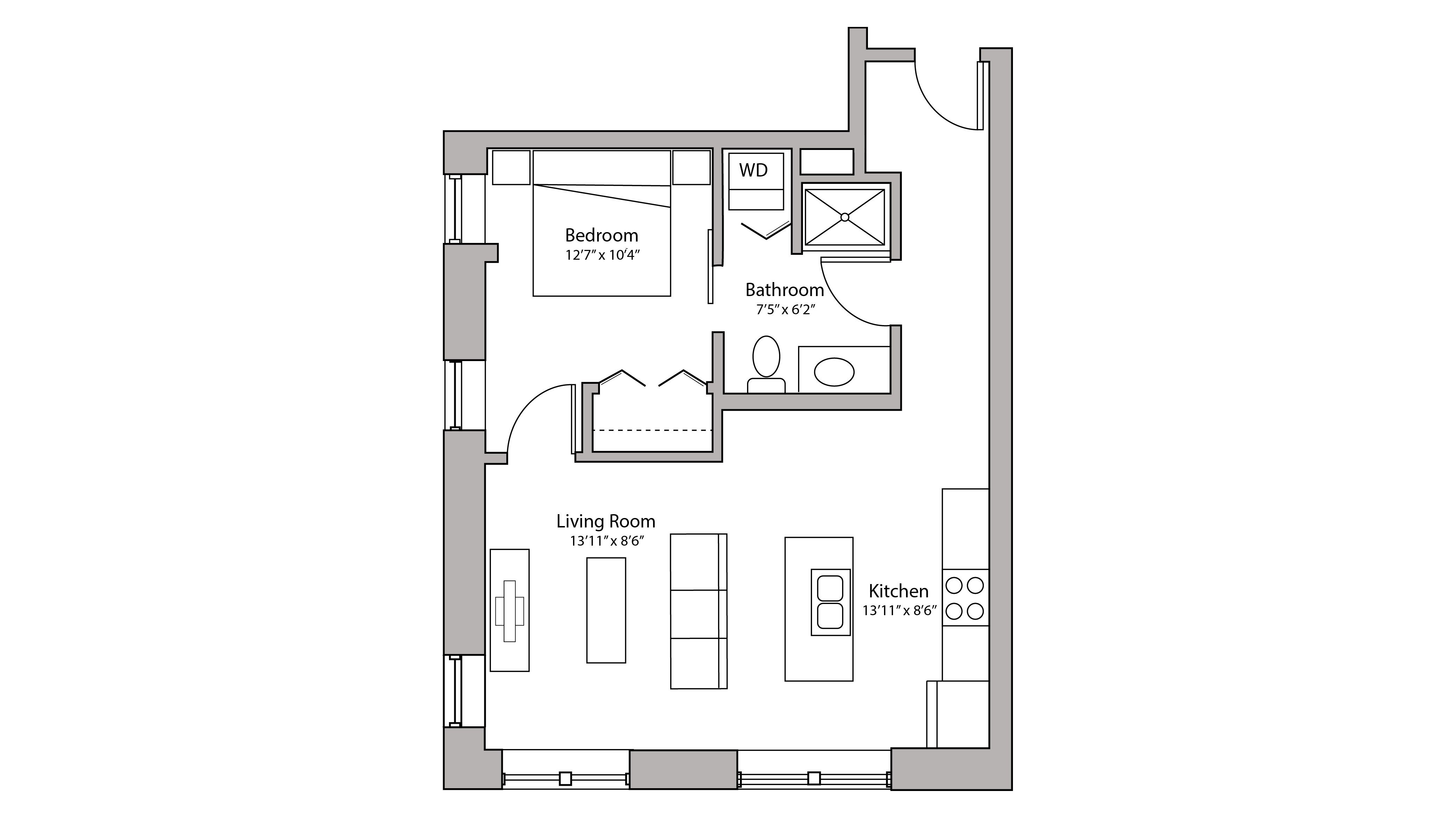 ULI Capitol Hill 407 - One Bedroom, One Bathroom Floorplan Floor Plan 
