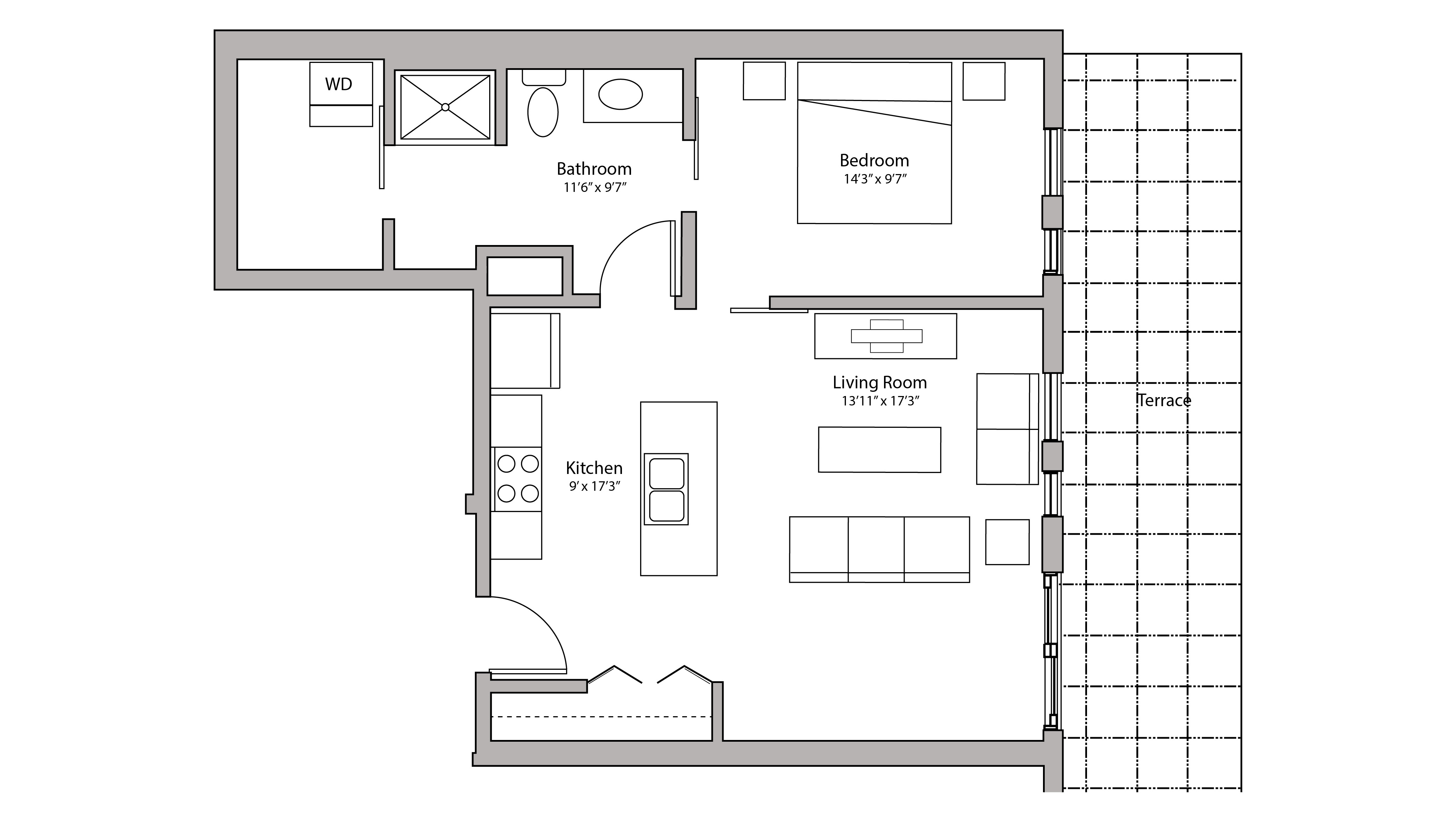 ULI Capitol Hill 500 - One Bedroom, One Bathroom Floorplan Floor Plan 
