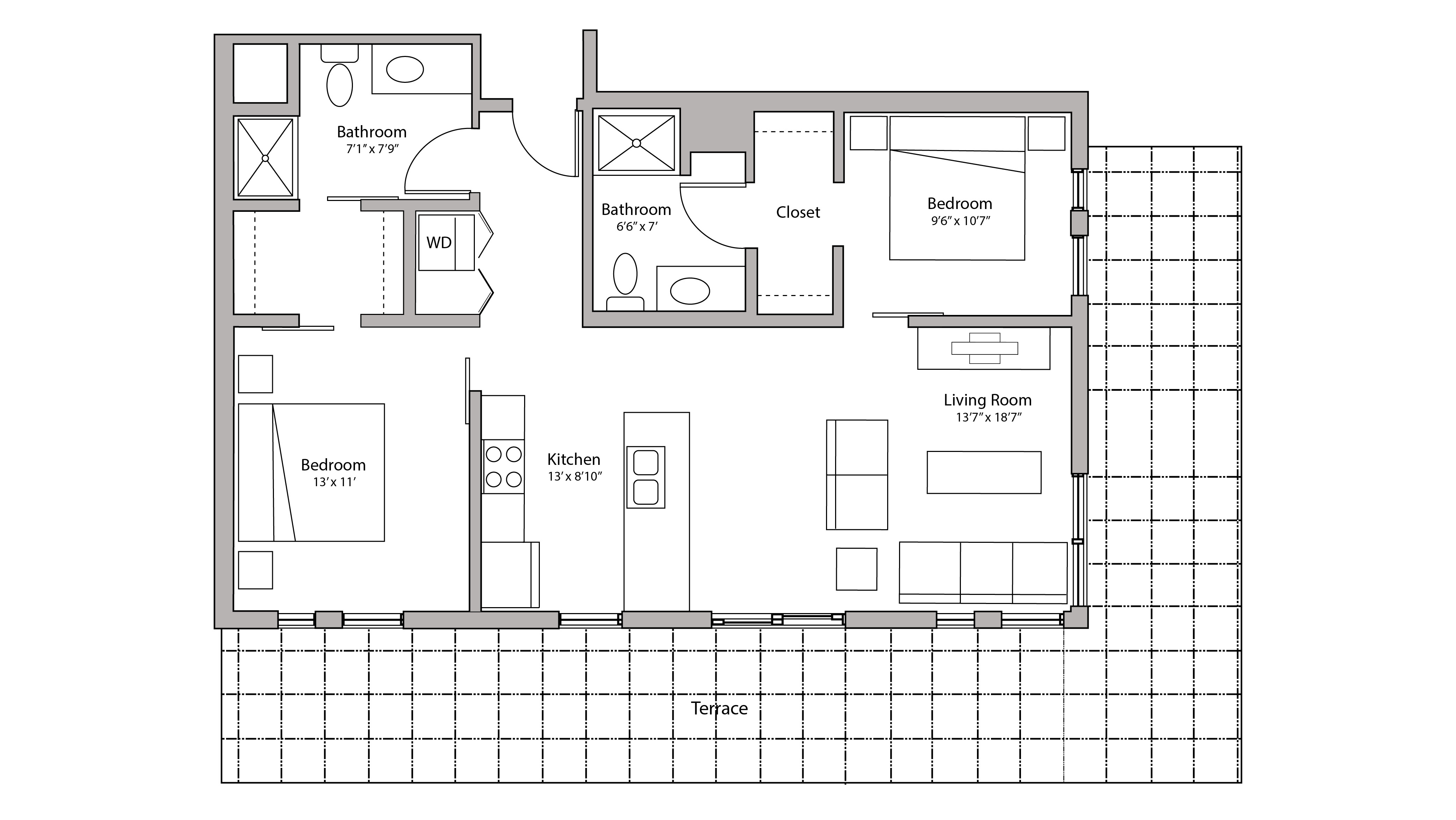 ULI Capitol Hill 501 - Two Bedroom, Two Bathroom Floorplan Floor Plan 