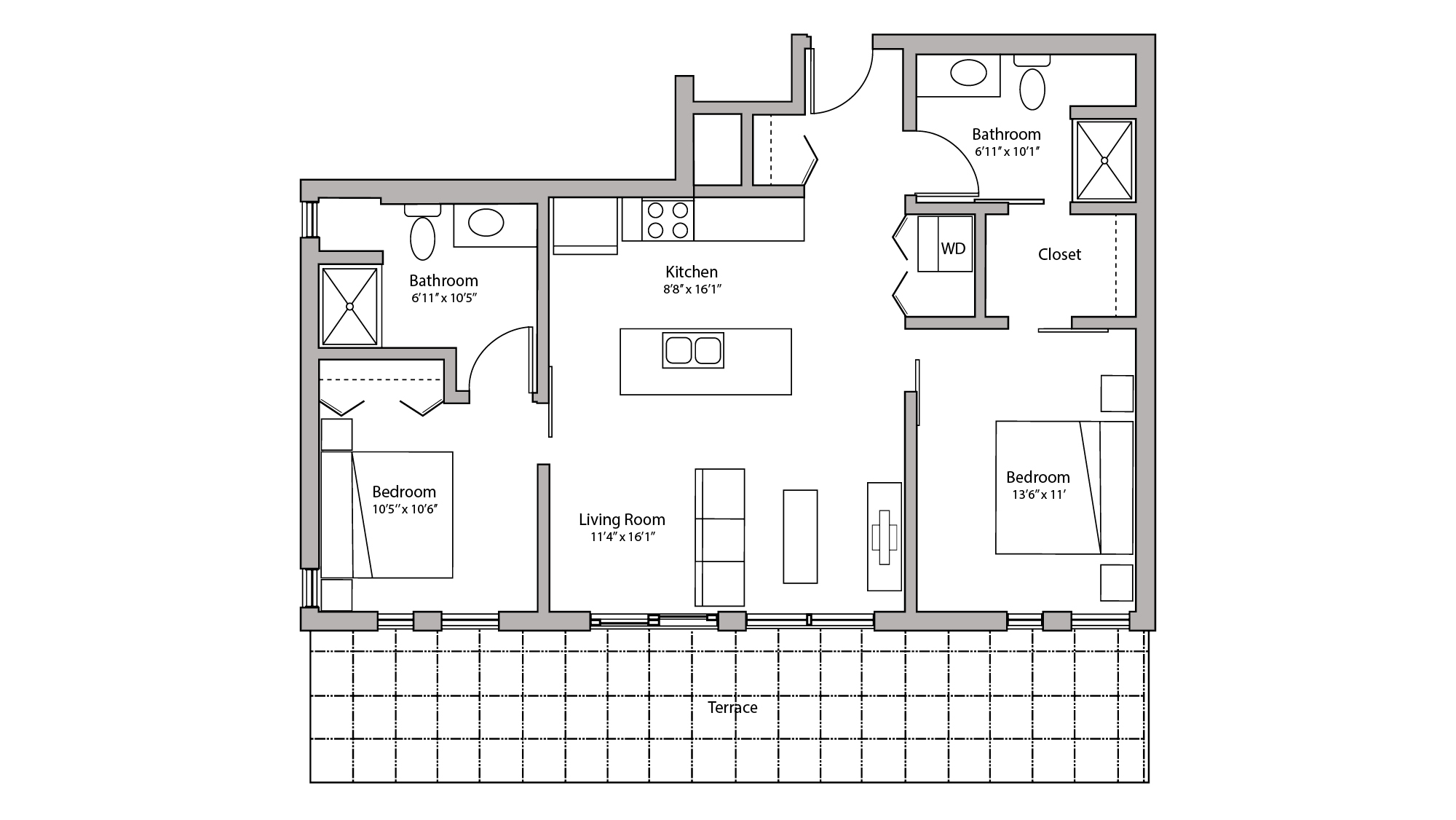ULI Capitol Hill 503 - Two Bedroom, Two Bathroom Floorplan Floor Plan 