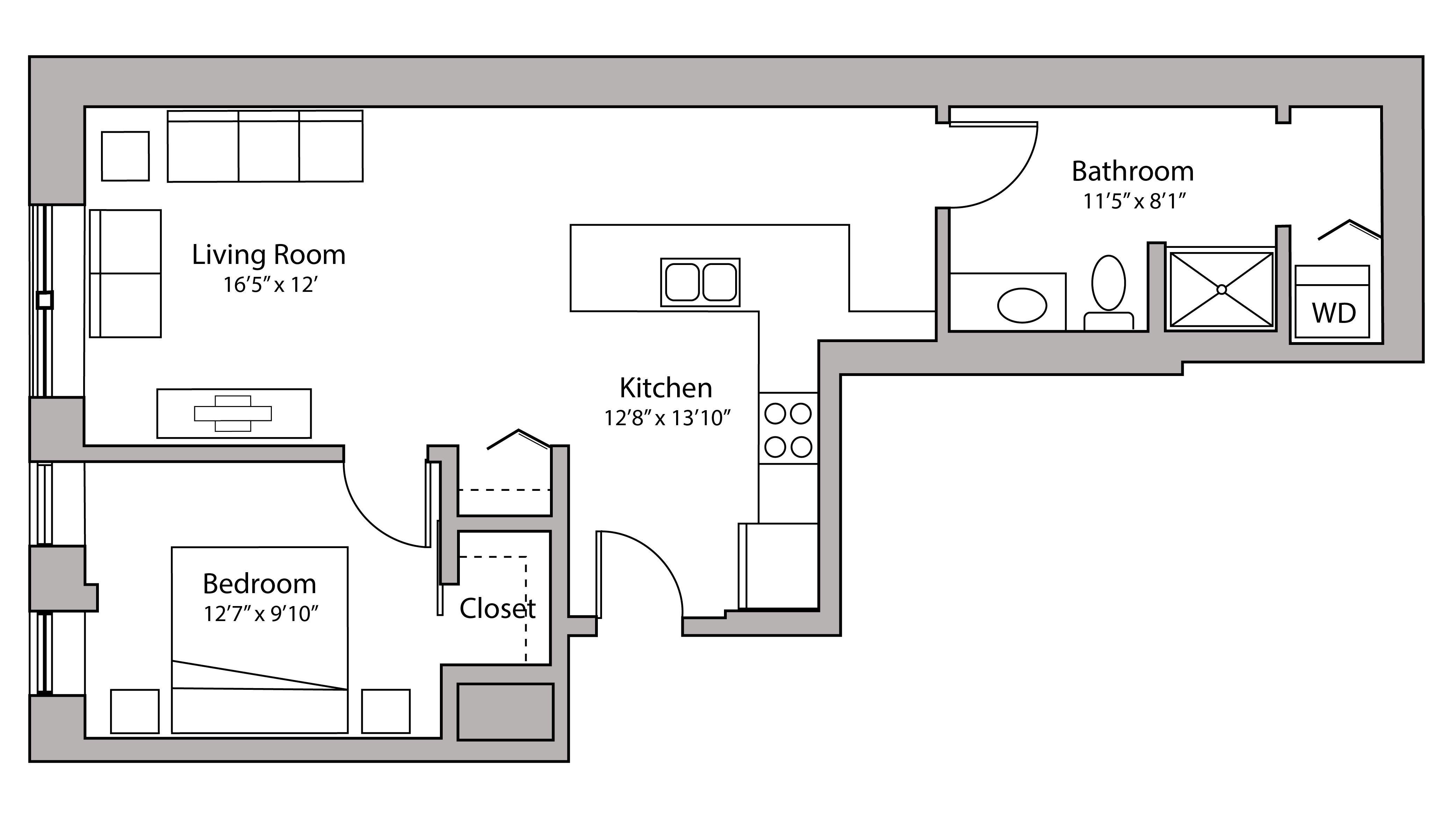 ULI Capitol Hill 504 - One Bedroom, One Bathroom Floor Plan 