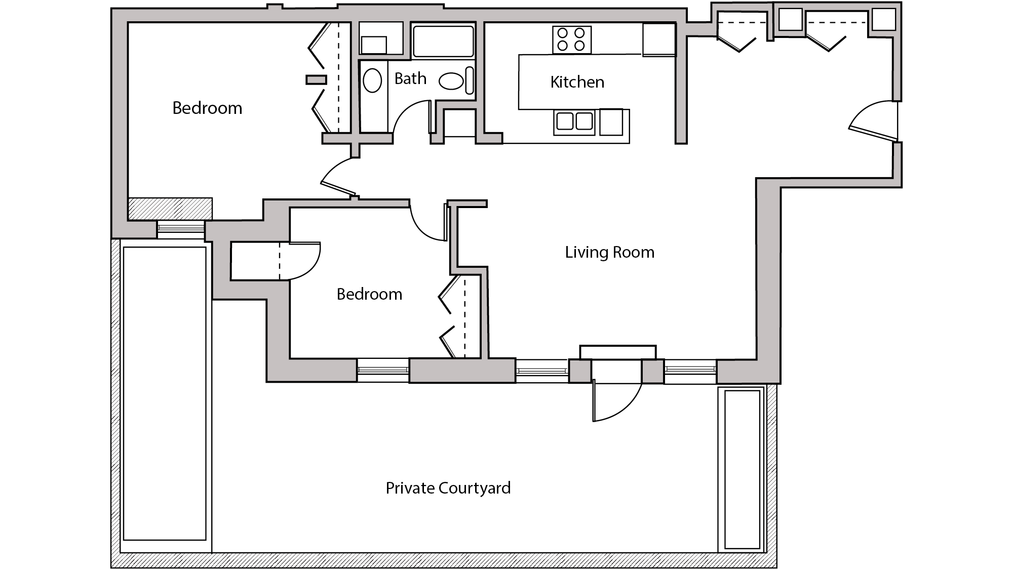 ULI Lincoln School 102 - Two Bedroom, One Bathroom Floor Plan 