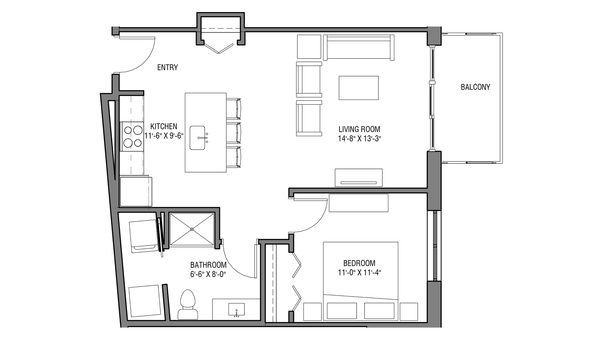 ULI Nine Line 407 - One Bedroom, One Bathroom Floor Plan 