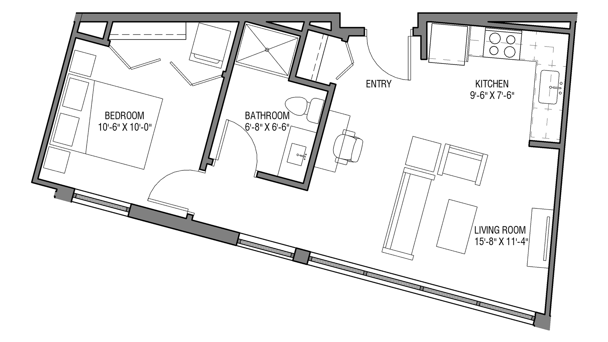 ULI Nine Line 409 - One Bedroom, One Bathroom Floor Plan 