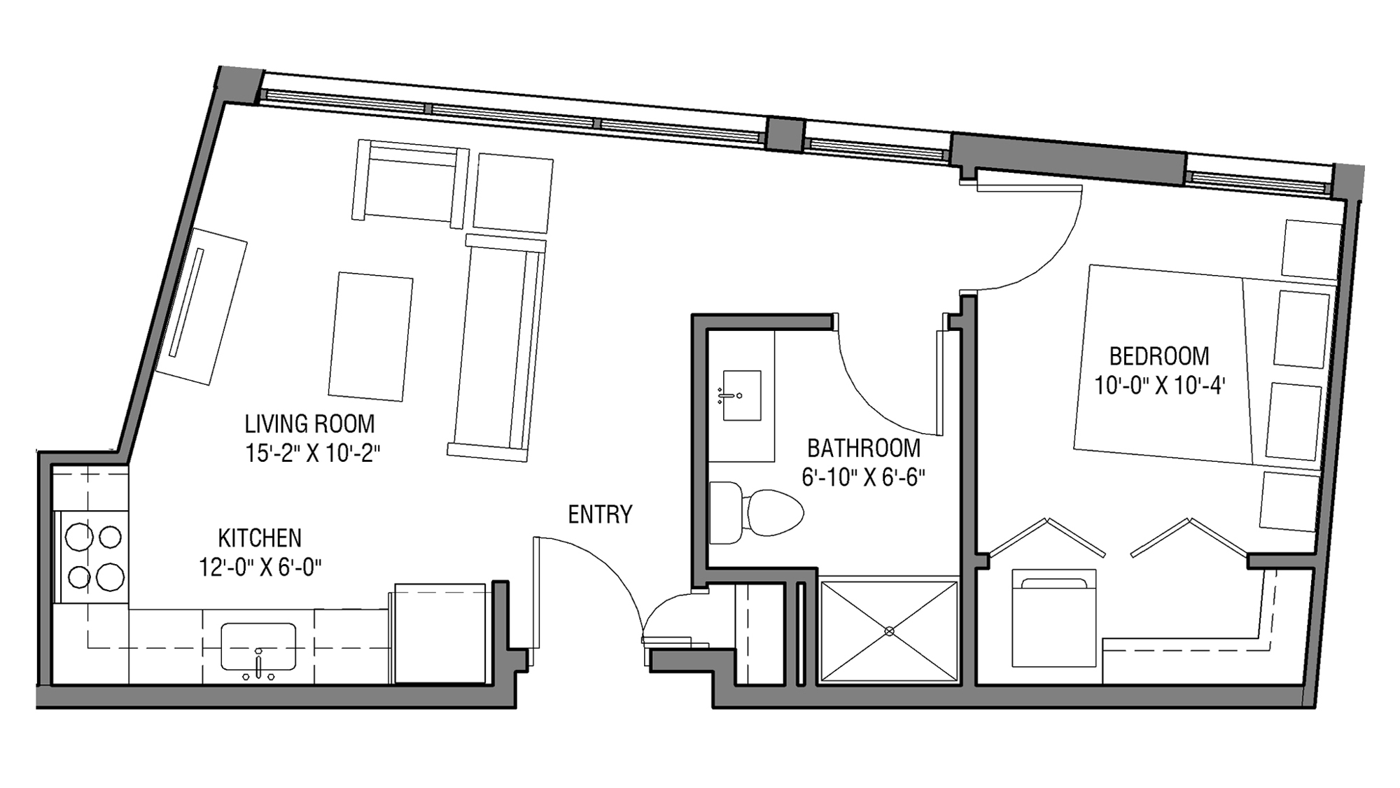 ULI Nine Line 510 - One Bedroom, One Bathroom Floor Plan 