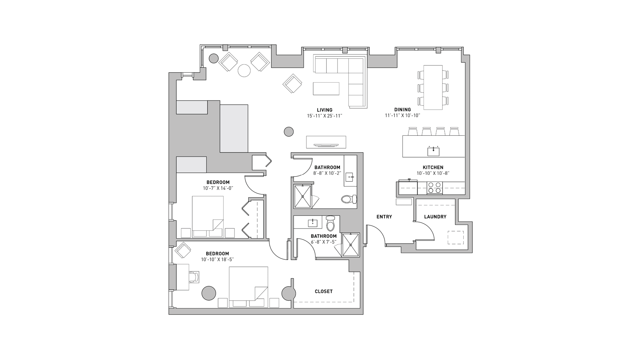 ULI The Pressman 201 - Two Bedroom, Two Bathroom Floor Plan 