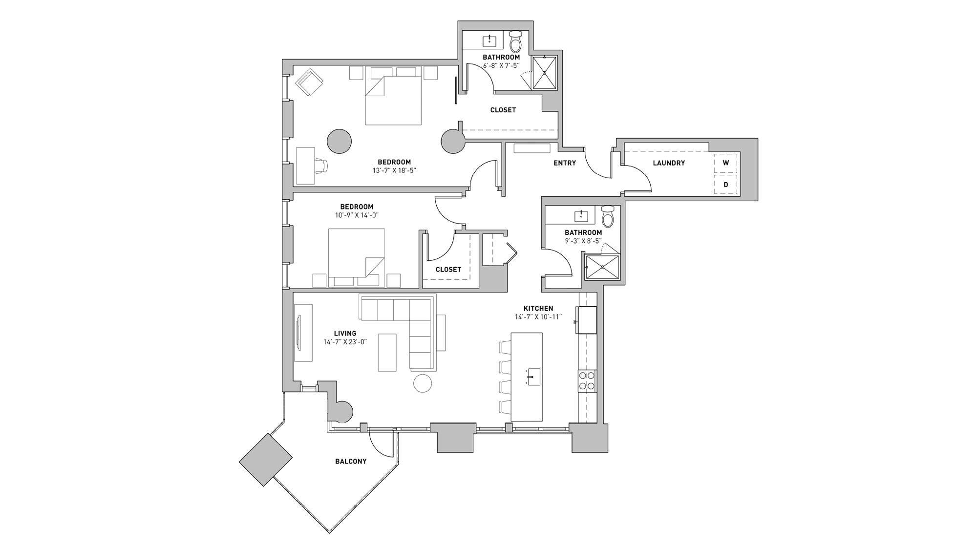 ULI The Pressman 302 - Two Bedroom, Two Bathroom Floor Plan 