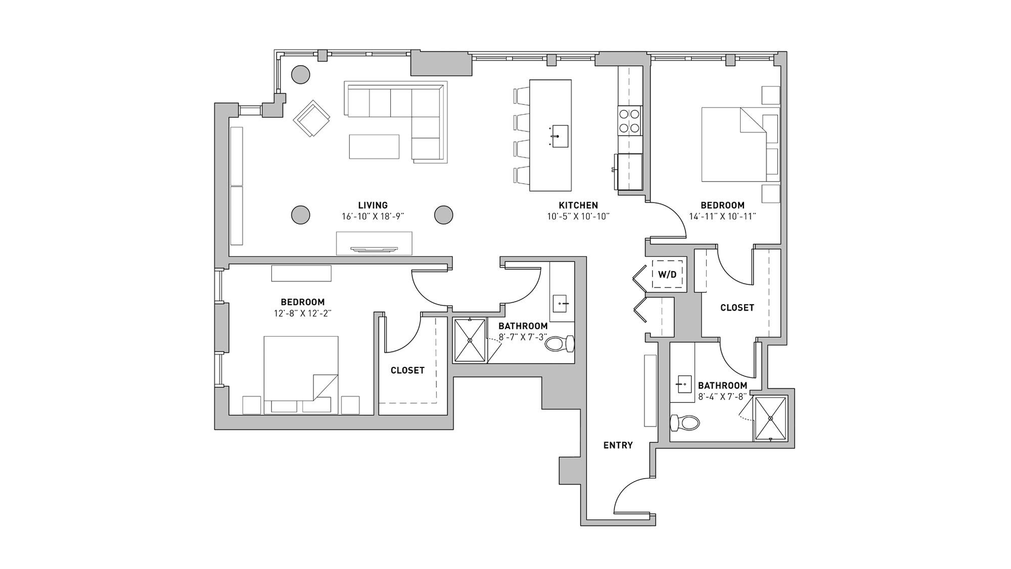 ULI The Pressman 401 - Two Bedroom, Two Bathroom Floor Plan 