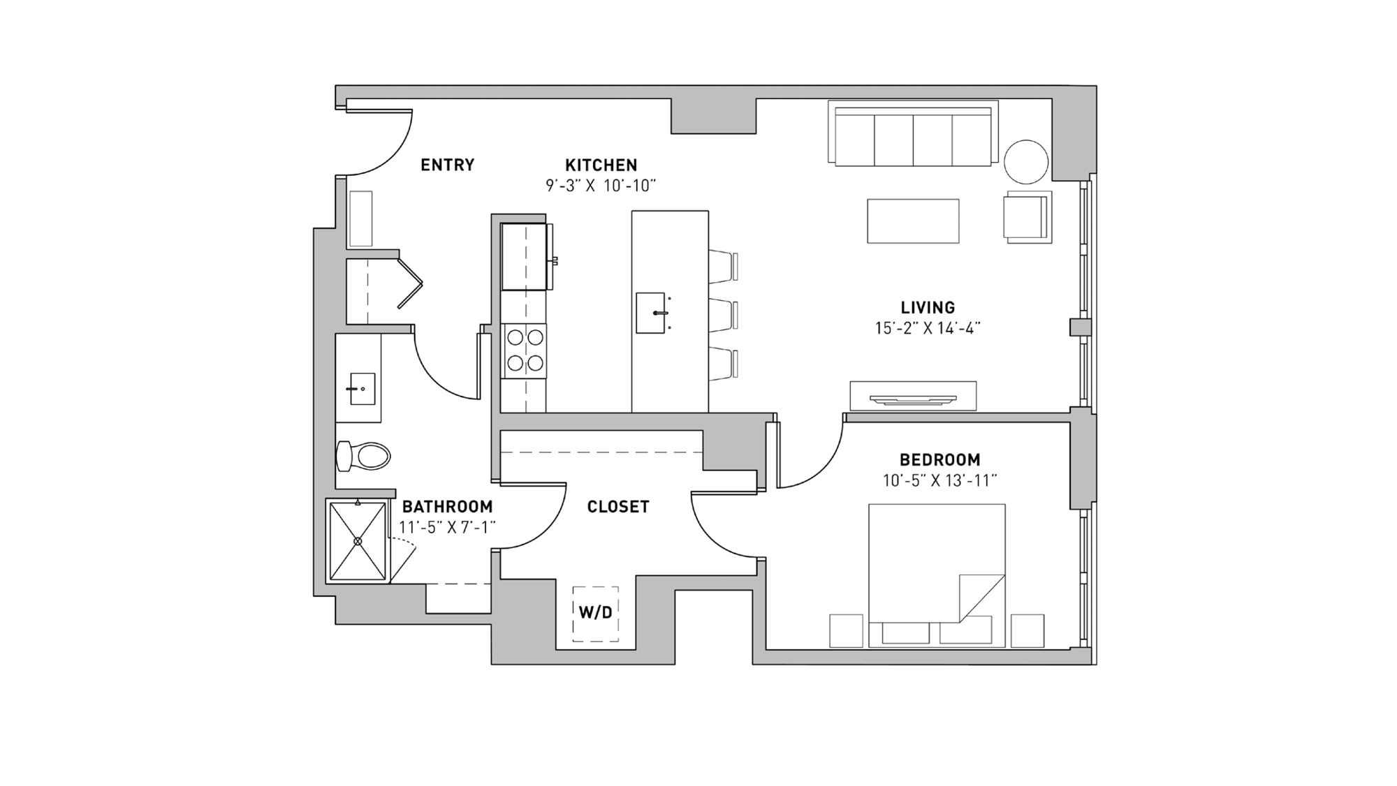 ULI The Pressman 511 - Two Bedroom, Two Bathroom Floor Plan 
