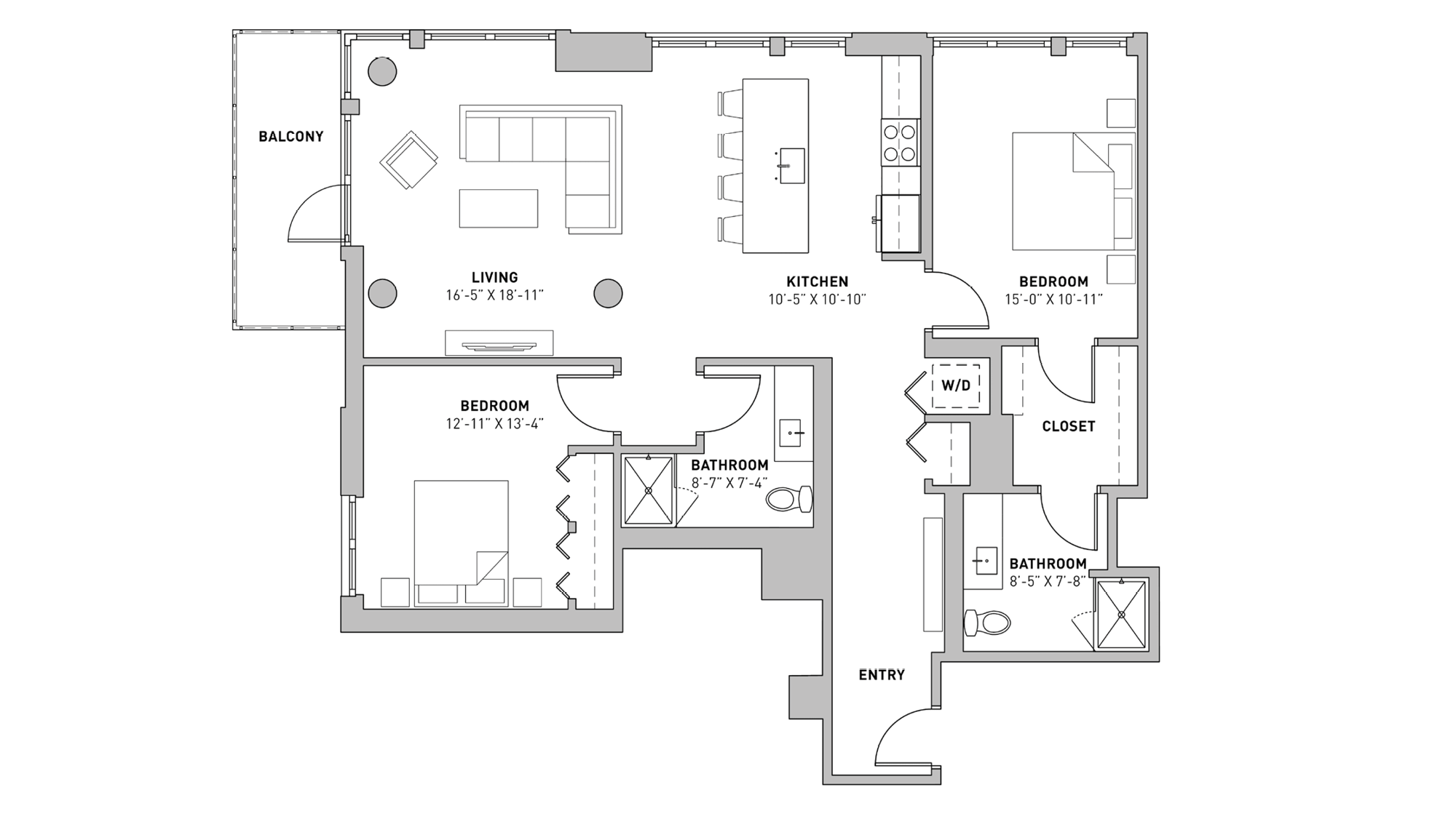 ULI The Pressman 601 - Two Bedroom, Two Bathroom Floor Plan 