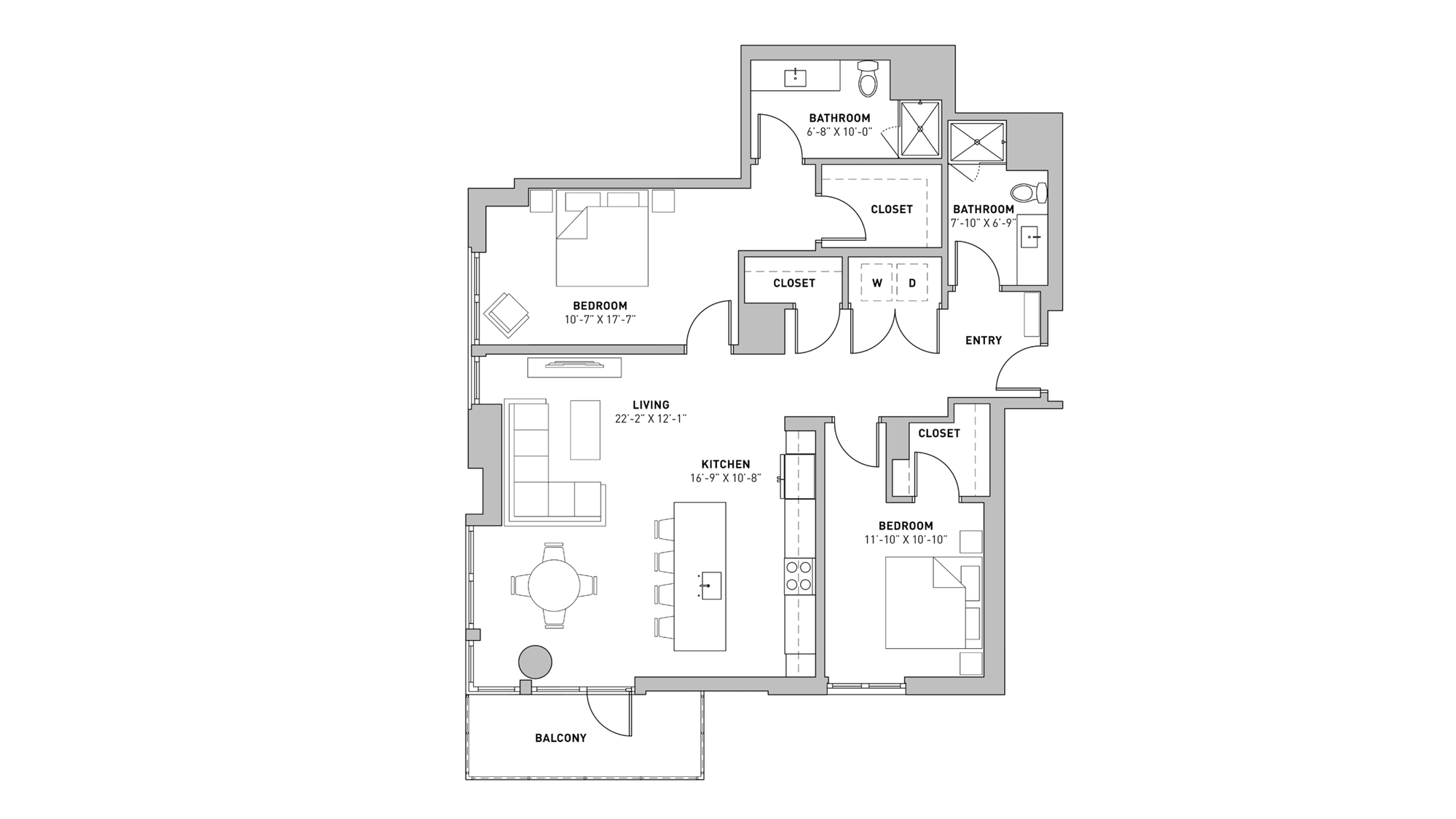 ULI The Pressman 612 - Two Bedroom, Two Bathroom Floor Plan 
