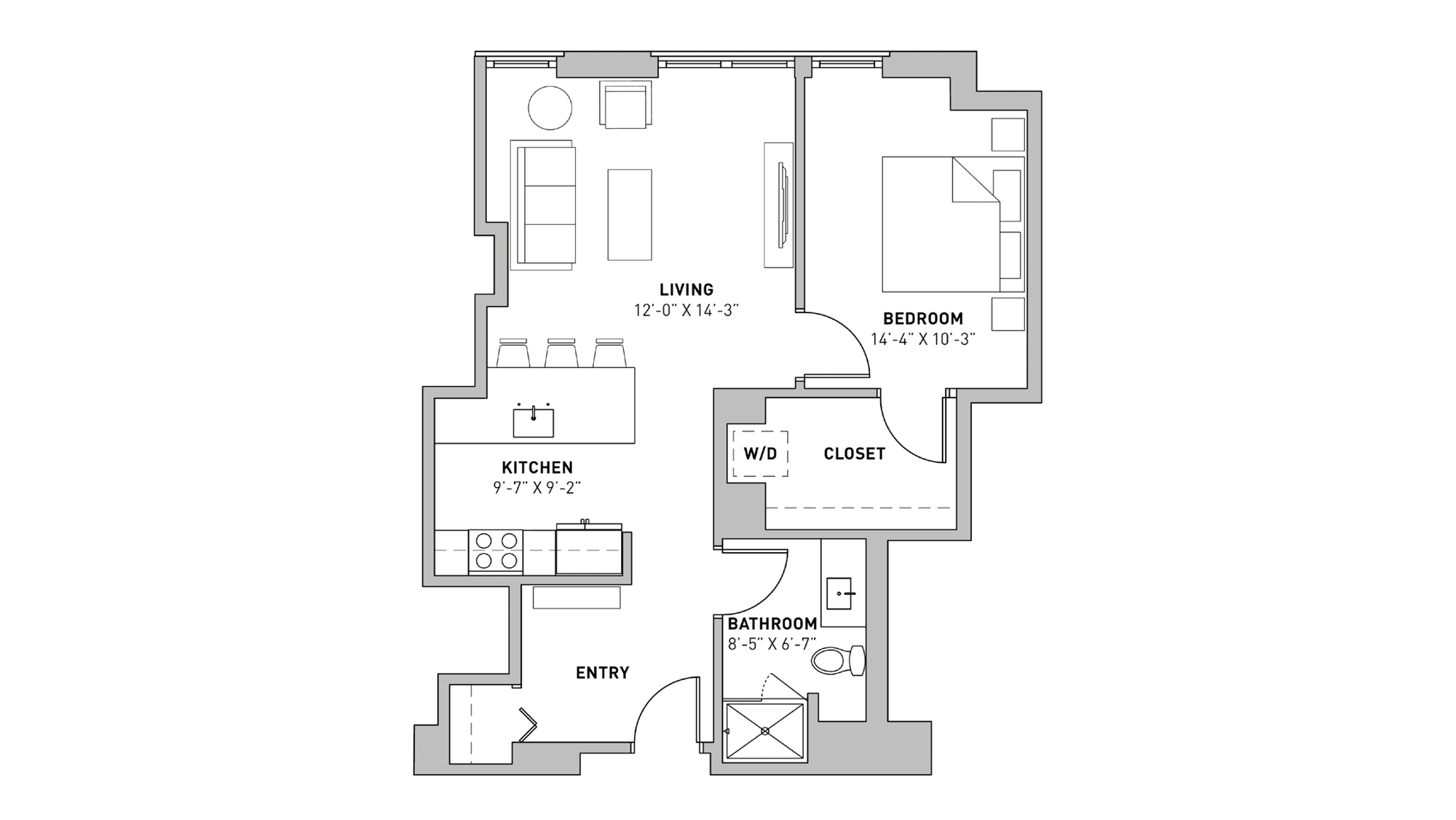 ULI The Pressman 705 - One Bedroom, One Bathroom Floor Plan 