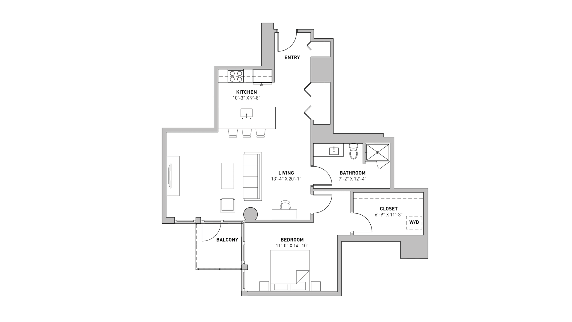ULI The Pressman 804 - One Bedroom, One Bathroom Floor Plan 