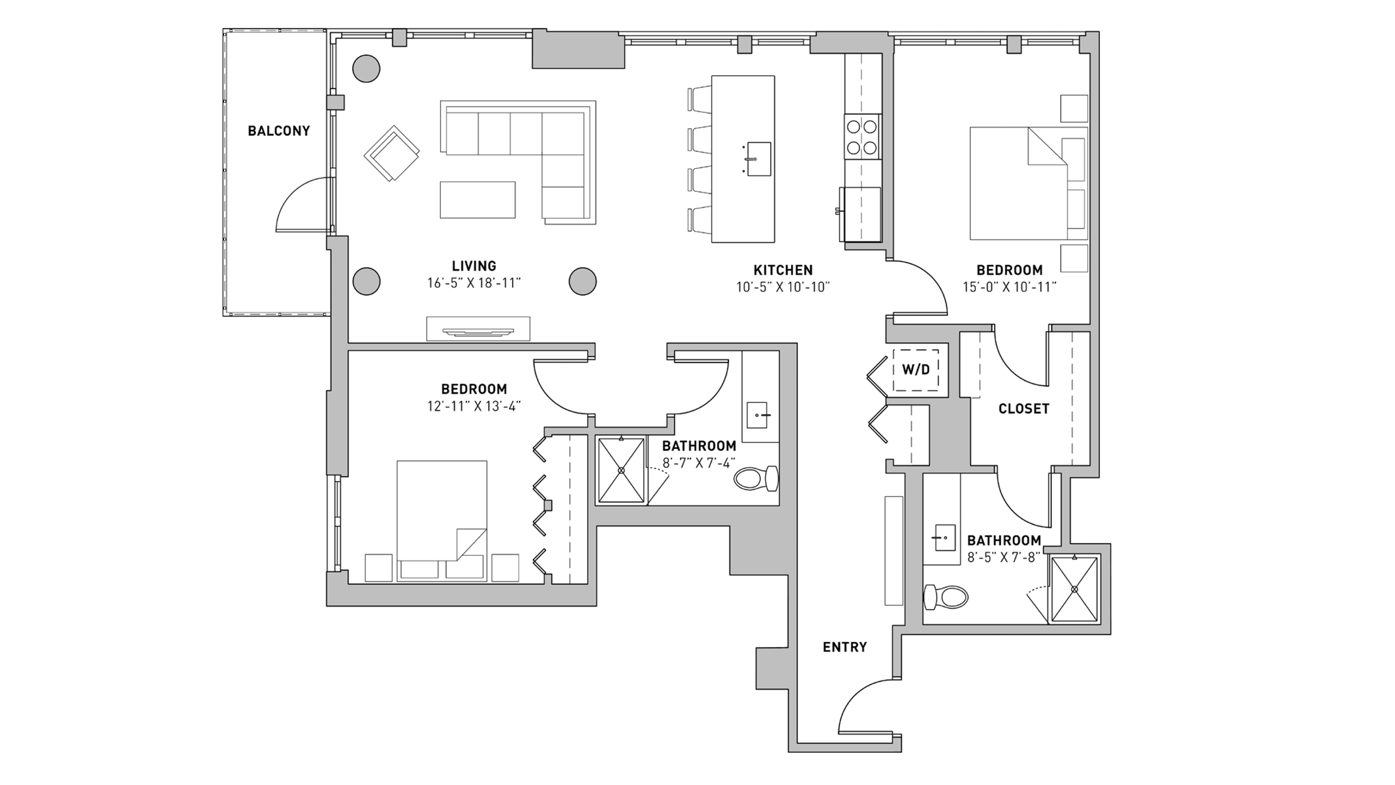 ULI The Pressman 901 - Two Bedroom, Two Bathroom Floor Plan 