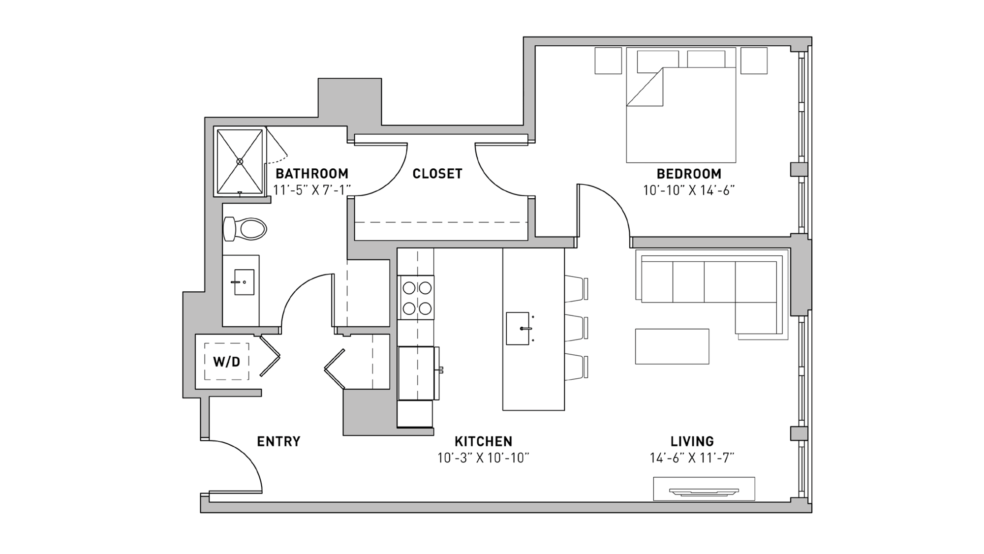ULI The Pressman 909 - One Bedroom, One Bathroom Floor Plan 