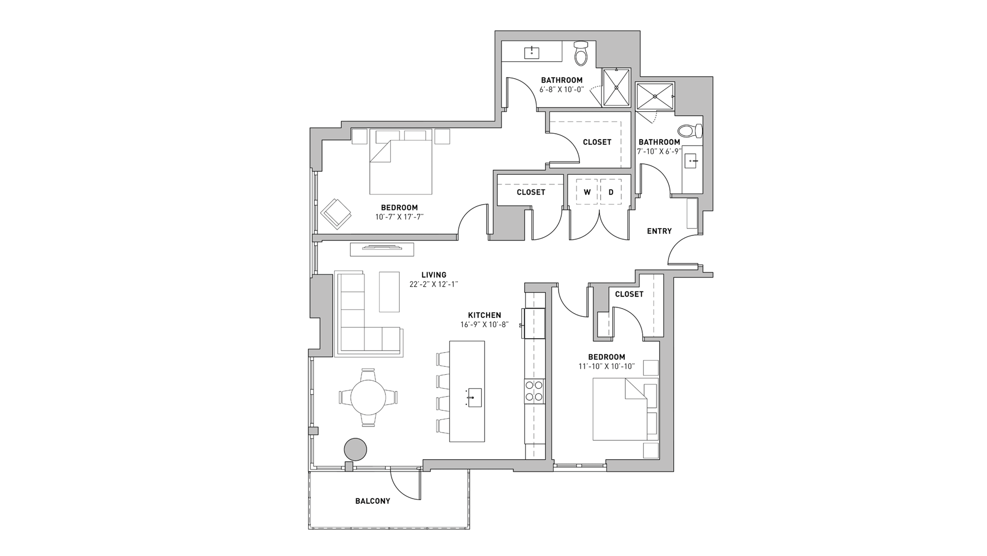 ULI The Pressman 912 - Two Bedroom, Two Bathroom Floor Plan 