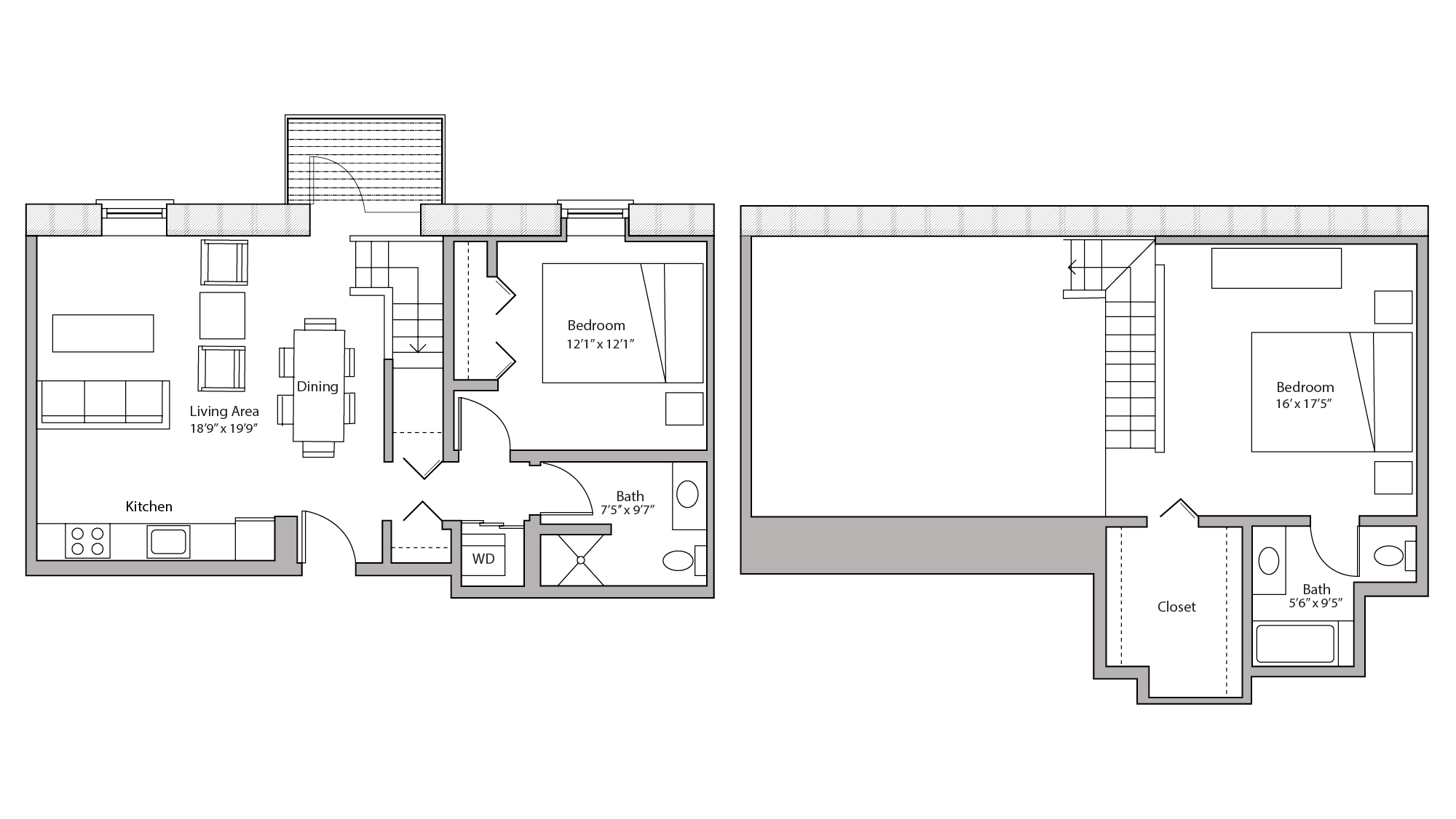 ULI Tobacco Lofts E203 - Two Bedroom, Two Bathroom Floor Plan 