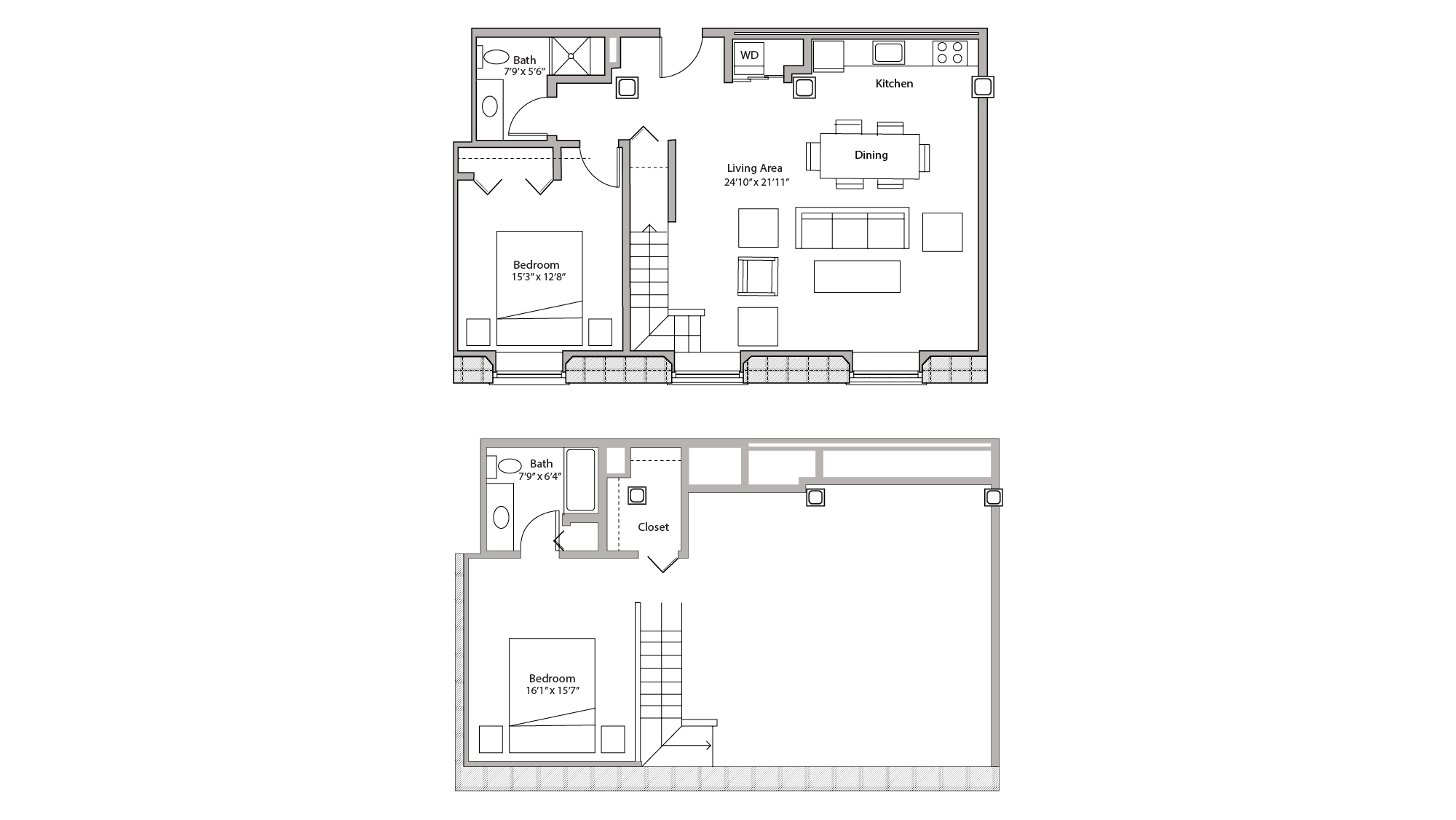 ULI Tobacco Lofts E204 - Two Bedroom, Two Bathroom Floor Plan 