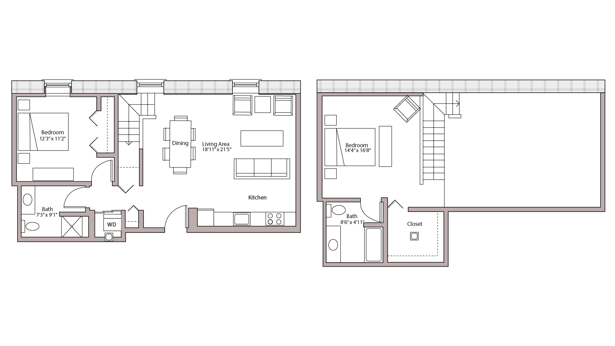 ULI Tobacco Lofts E205 - Two Bedroom, Two Bathroom Floor Plan 
