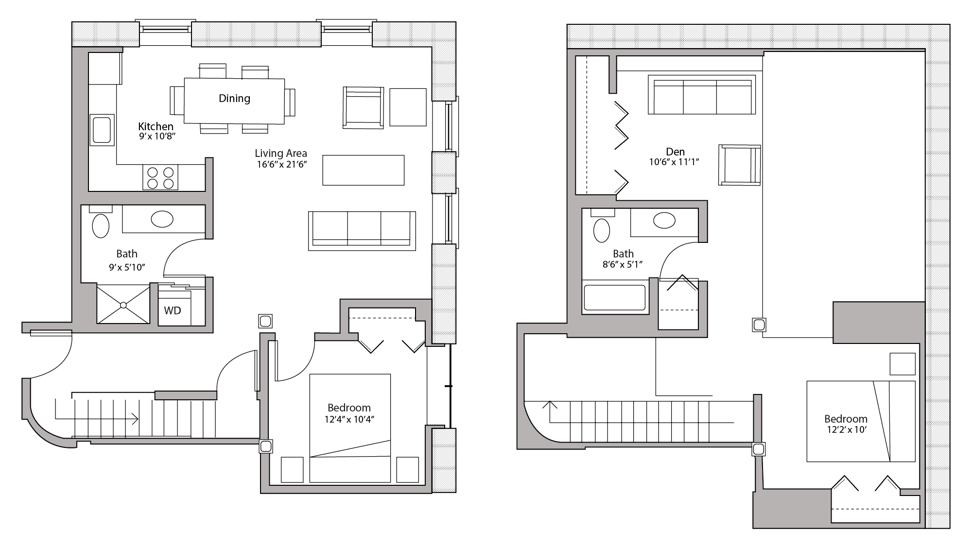 ULI Tobacco Lofts E301 - Two Bedroom Plus Den, Two Bathroom Floor Plan 