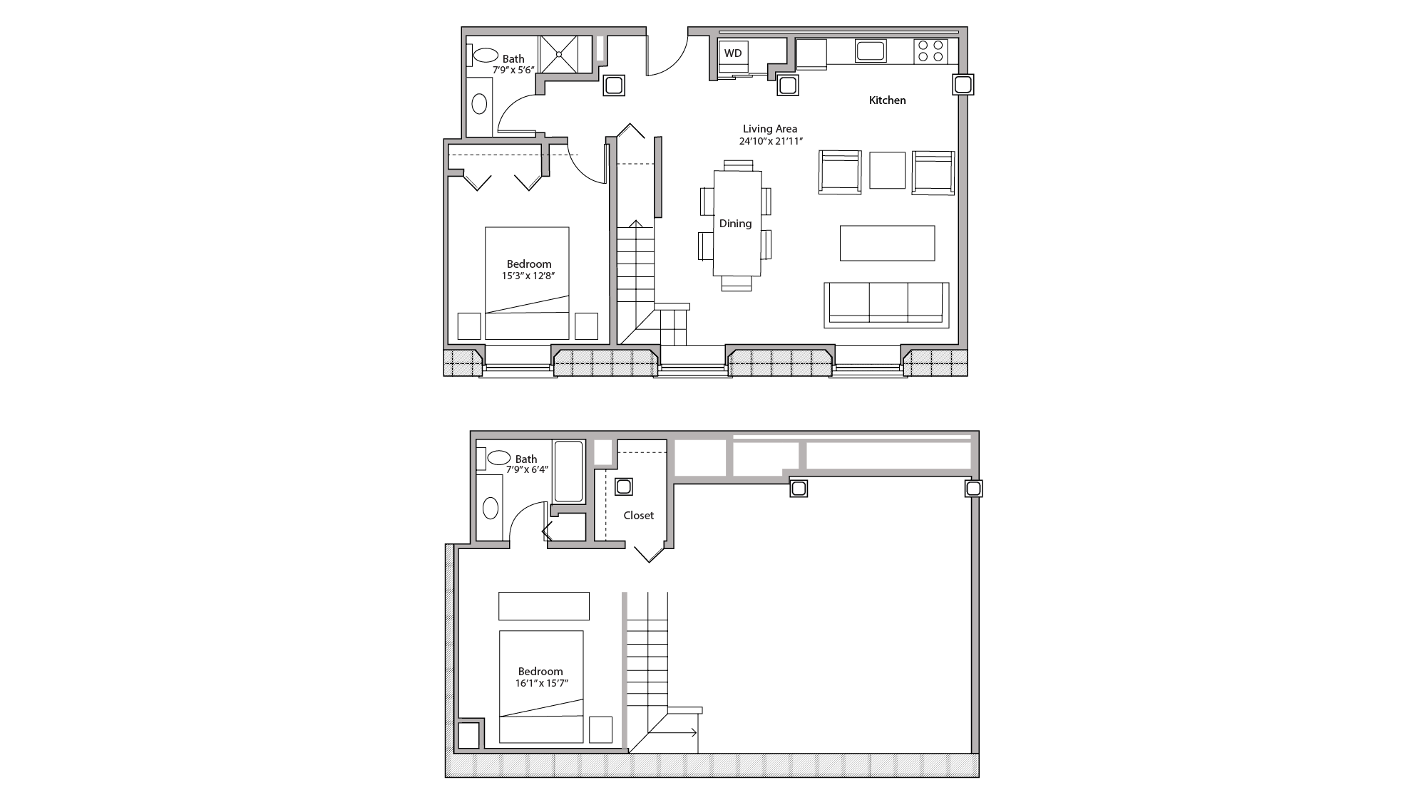 ULI Tobacco Lofts E304 - Two Bedroom, Two Bathroom Floor Plan 