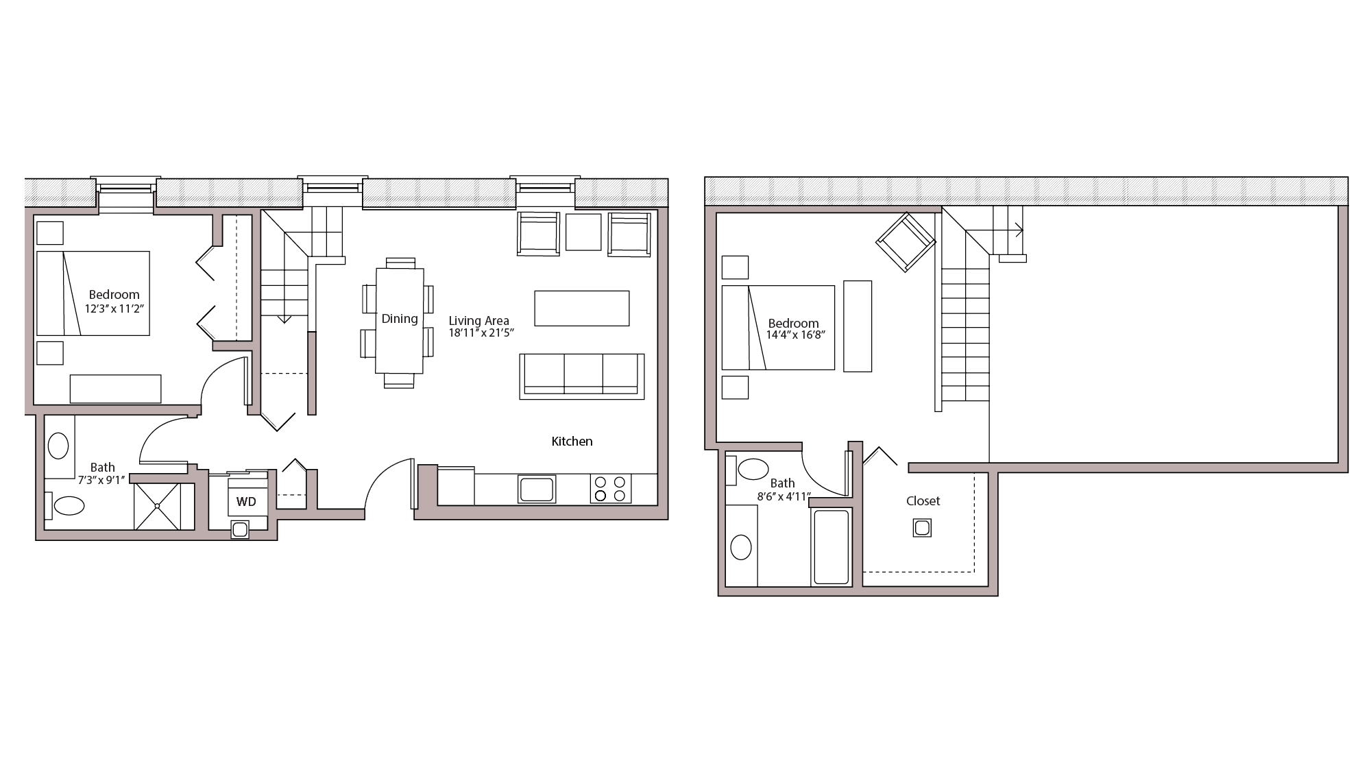 ULI Tobacco Lofts E305 - Two Bedroom, Two Bathroom Floor Plan 