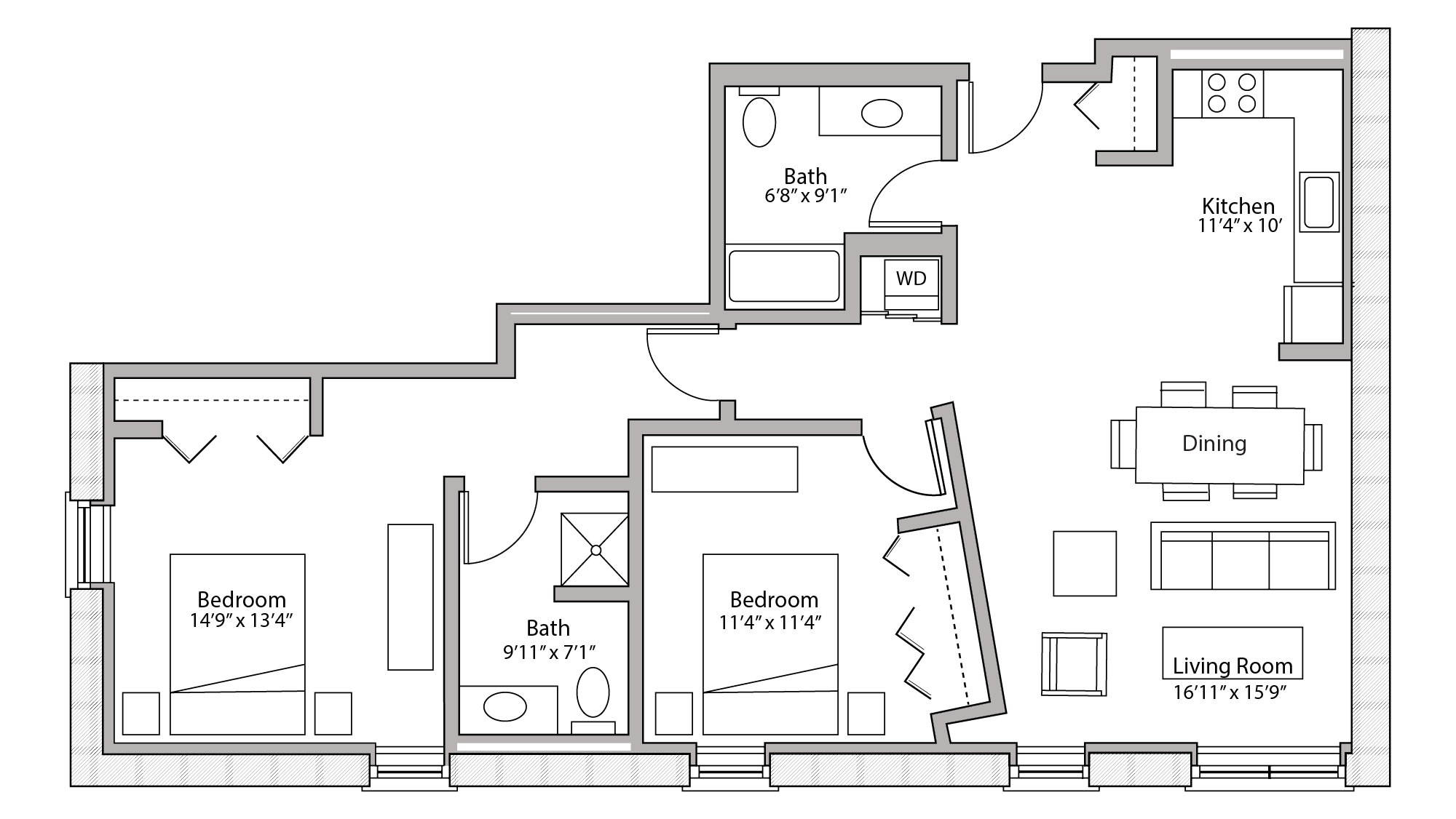 ULI Tobacco Lofts W222 - Two Bedroom, Two Bathroom Floor Plan 