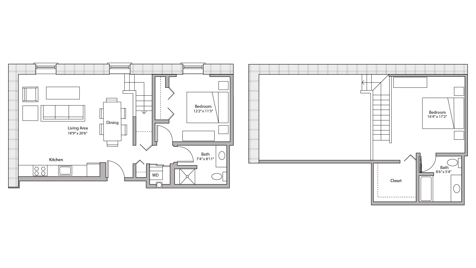 ULI Tobacco Lofts E207 - Two Bedroom, Two Bathroom Floor Plan 