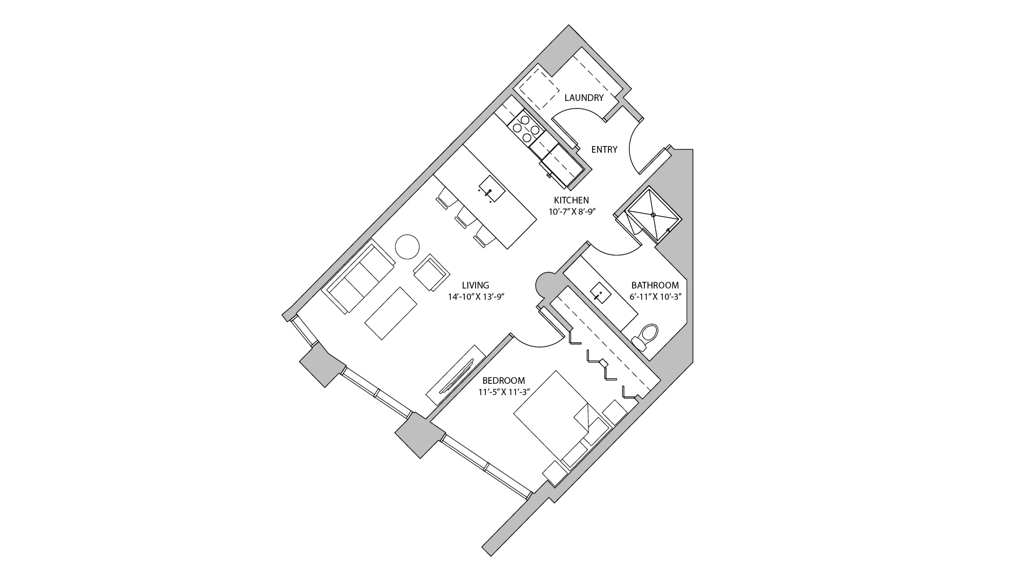 The Pressman 217 - One Bedroom, One Bathroom Floor Plan 