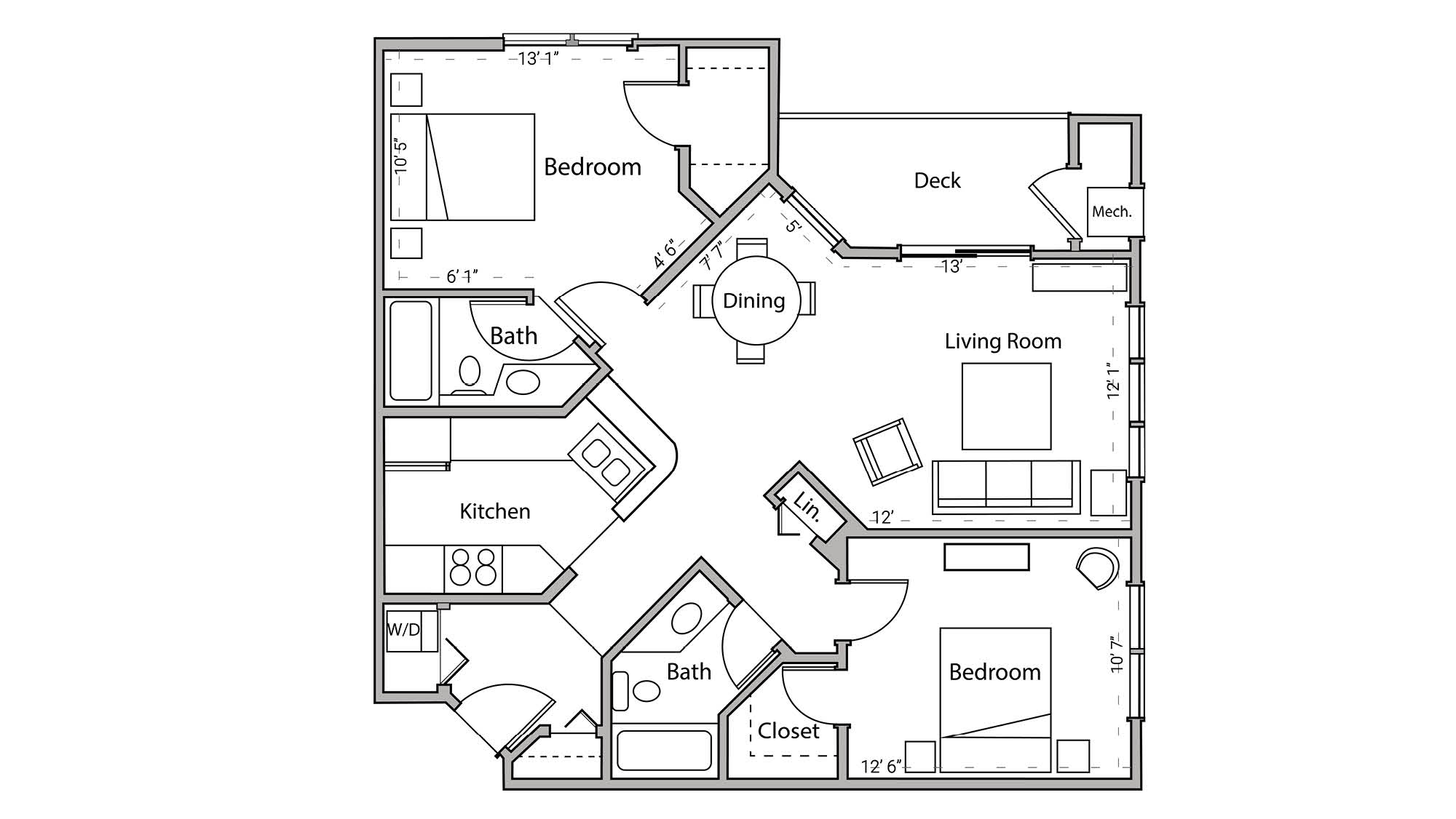 ULI Wilson Bay 202 - Two Bedroom, Two Bathroom Floor Plan 