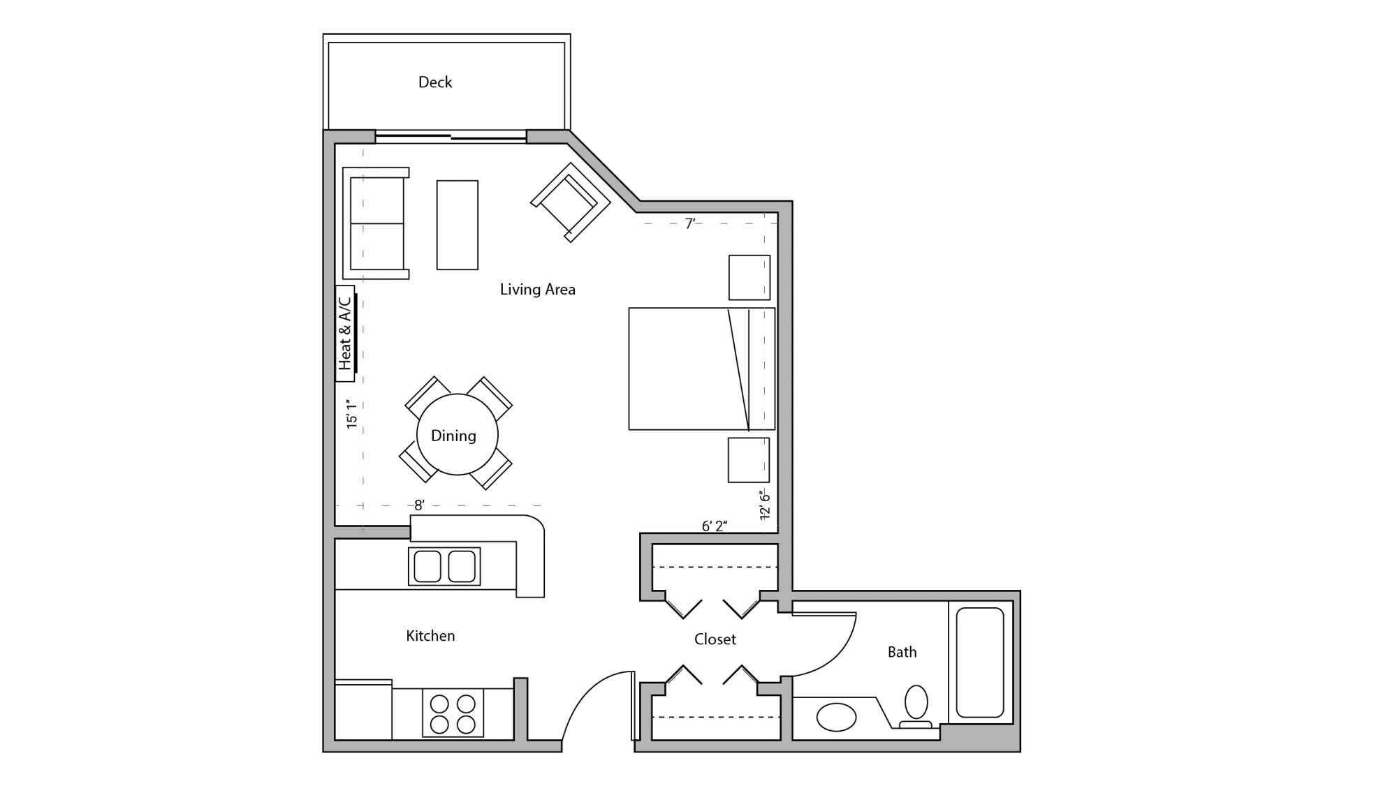 ULI Wilson Bay 209 - Studio, One Bathroom Floor Plan 