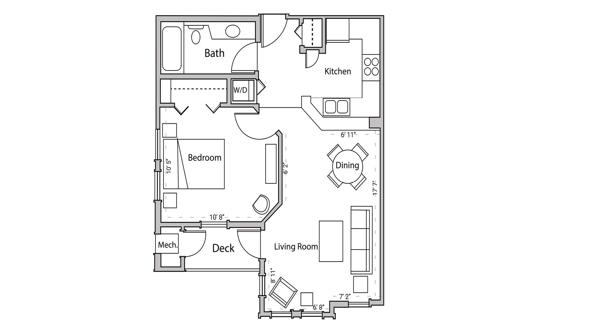 ULI Wilson Bay 211 - One Bedroom, One Bathroom Floor Plan 