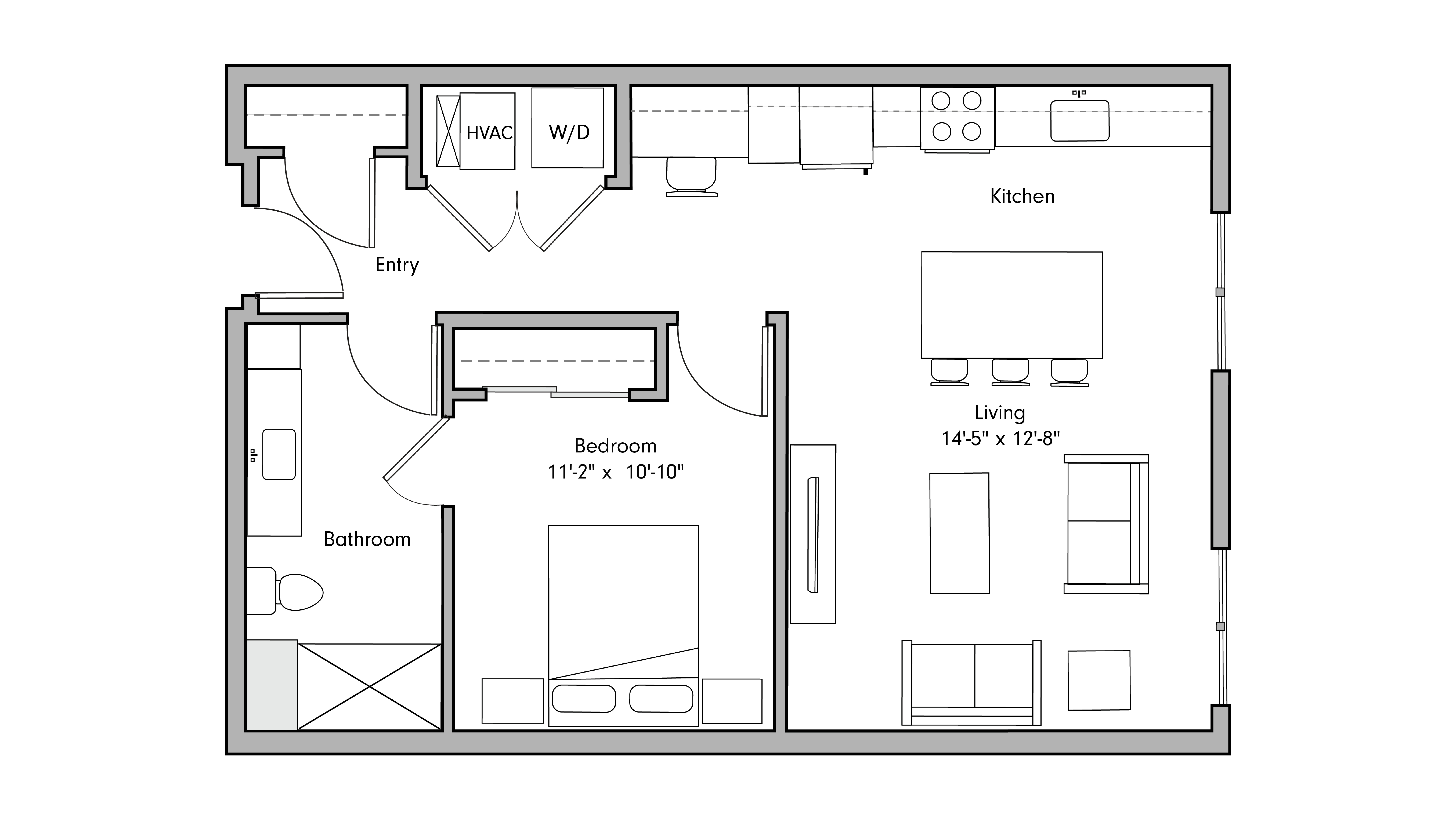 ULI The Penny 209 - 1 Bed, 1 Bath Floor Plan