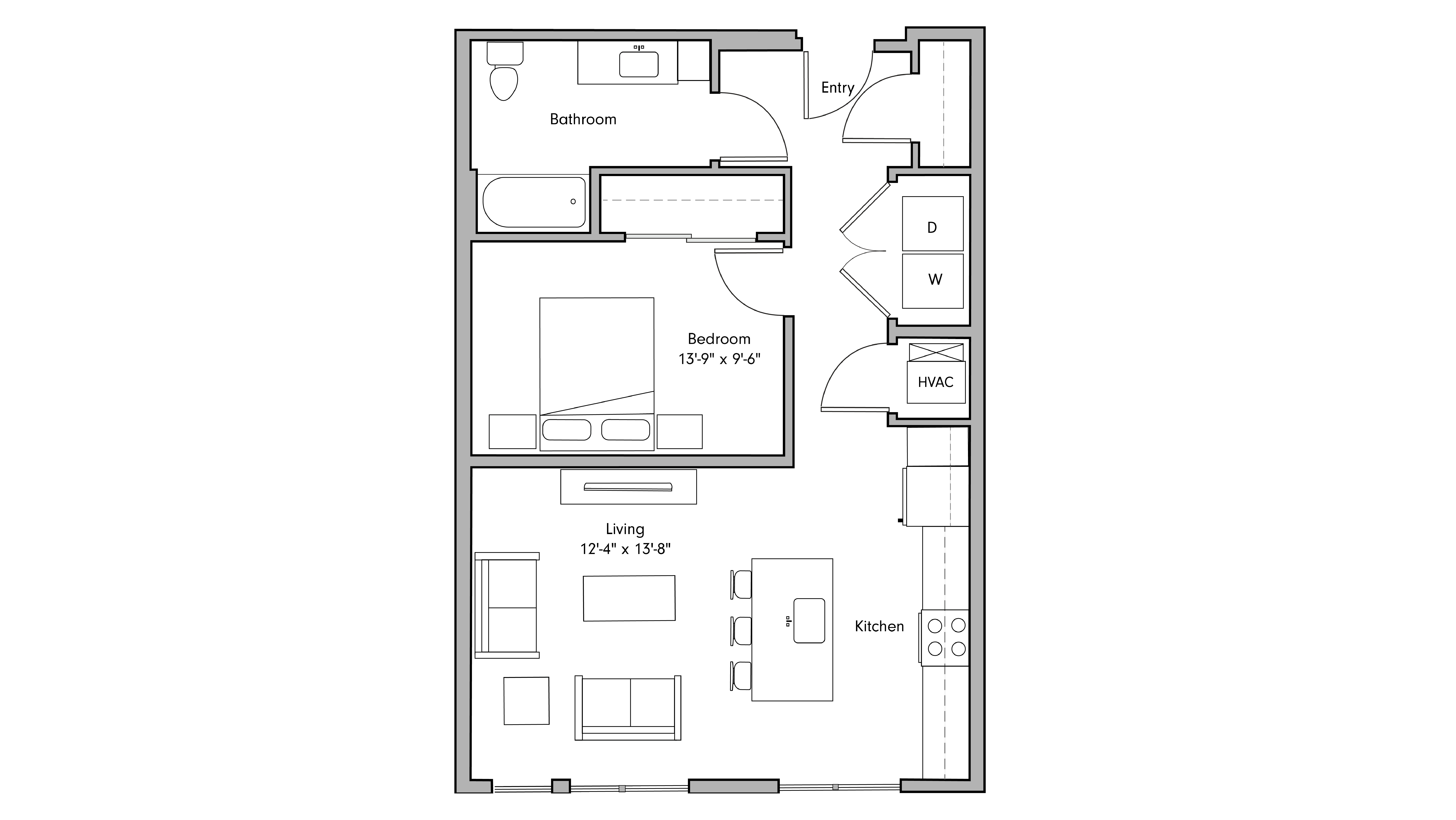 ULI The Penny 217 - 1 Bed, 1 Bath Floor Plan