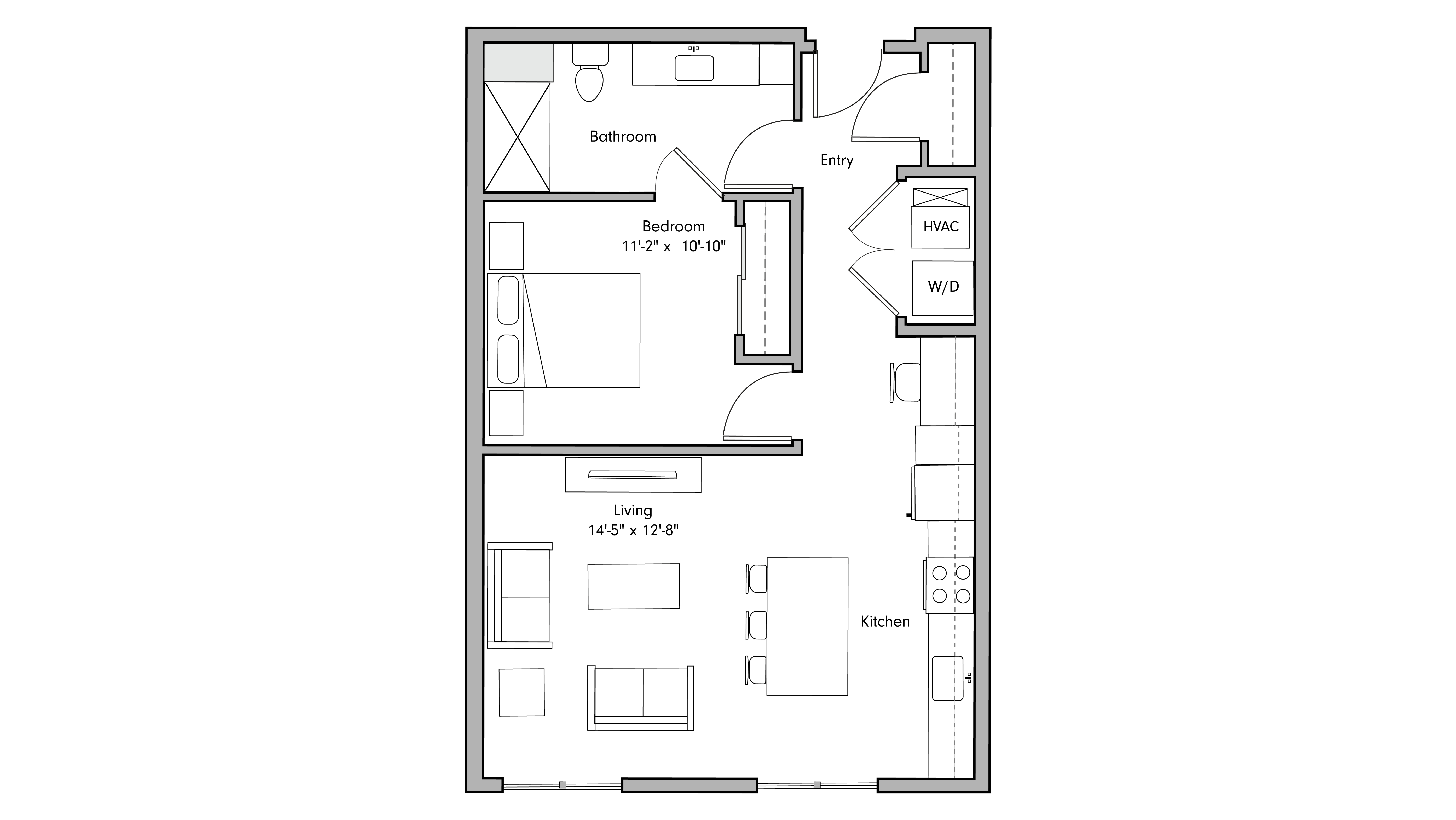 ULI The Penny 231 - 1 Bed, 1 Bath Floor Plan